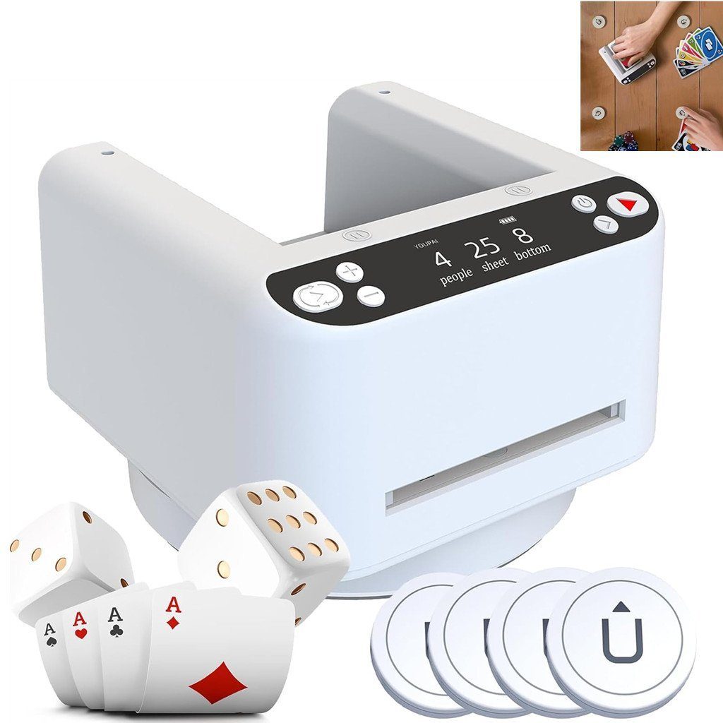 autolock Spiel automatischer Kartenhändler,um 360°drehbarer Kartengeber, mit 4 kabellosen Kartengebertasten,5000mAh für UNO,Blackjack