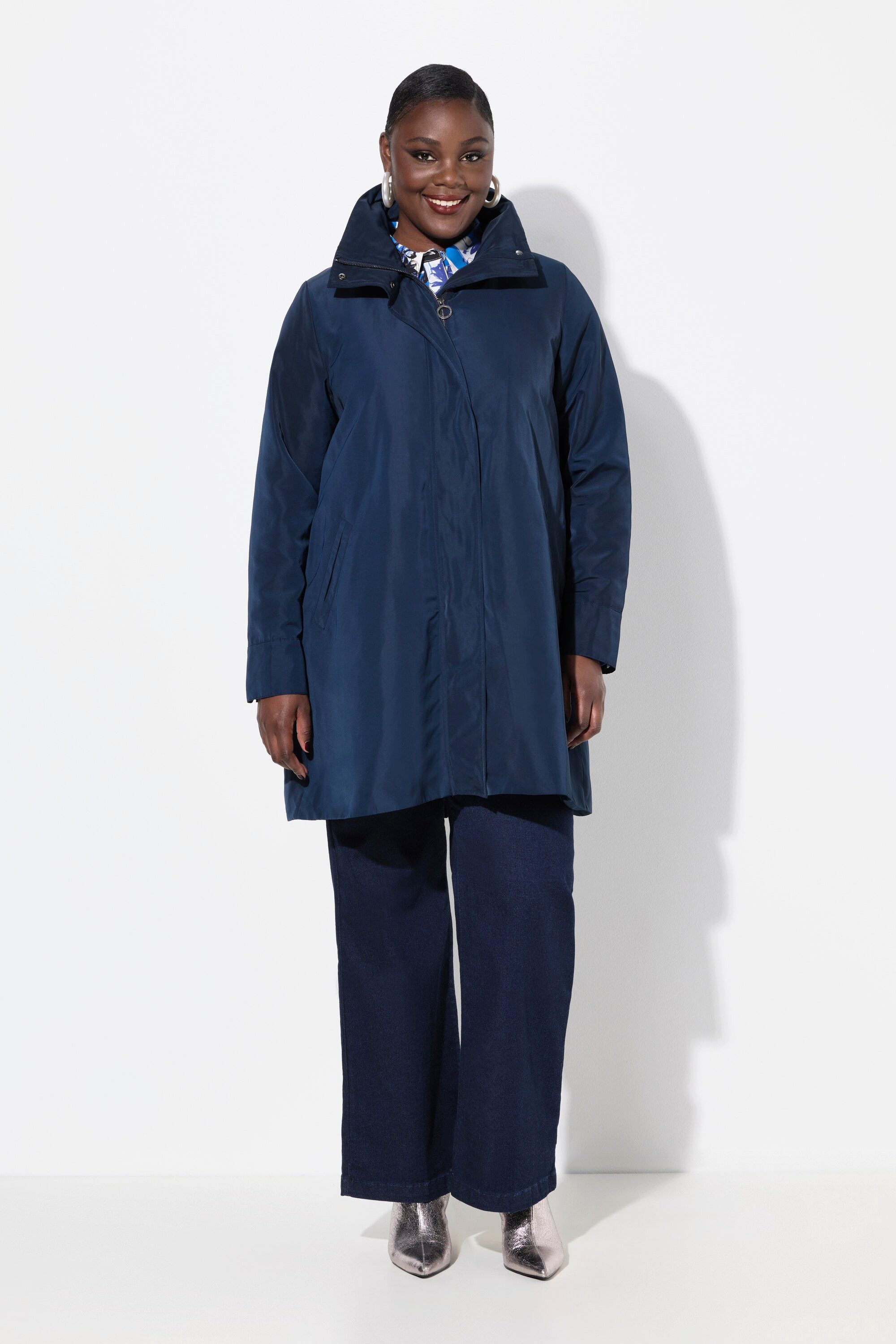 Ulla Popken Parka Jacke A-Linie Rücken-Plisseefalten Stehkragen günstig online kaufen