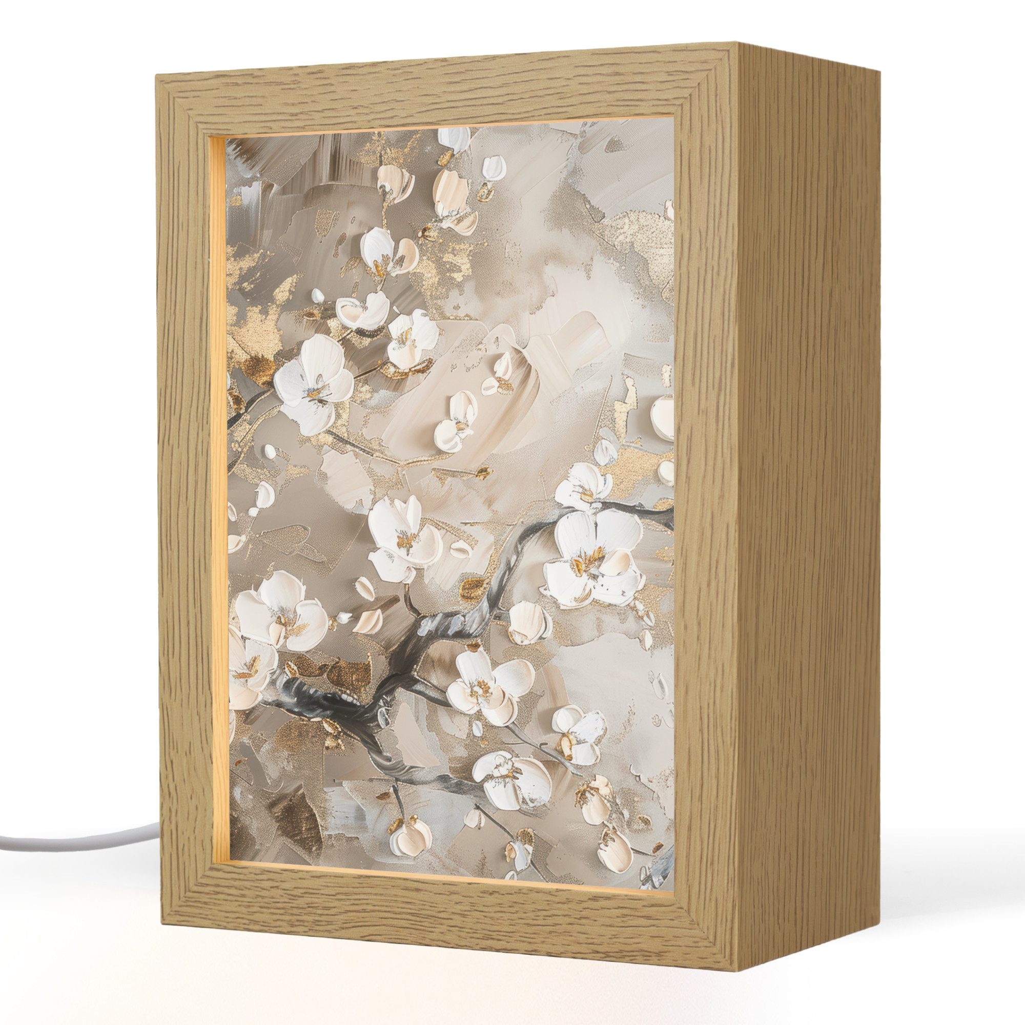 OnlyWow Tischleuchte Blumen - Weiß - Gold - Beige - Luxus, Dimmbar, Farbwechsel, LED, Warmweiß, Kaltweiß, Neutralweiß Einstellbar, Tischlampe, Schreibtischlampe, Desk, Dimmbar, mit Kabel, LED