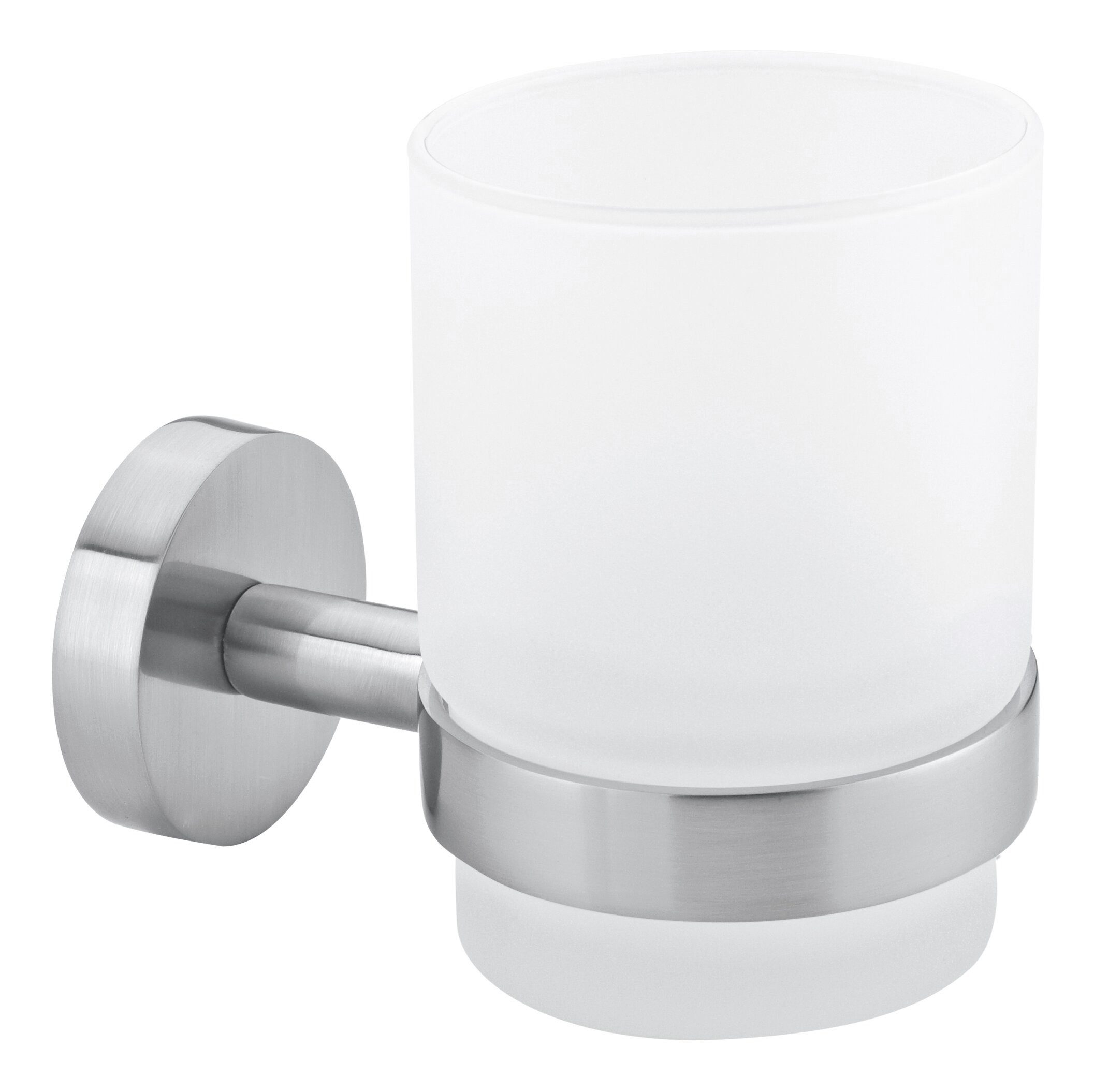 tesa Zahnputzbecher MOON Zahnputzbecherhalter ohne Bohren - 9,5 cm : 6,7 cm : 10,7 cm, (Packung, 1-St), selbstklebender Zahnbürstenhalter - Edelstahl - silber matt