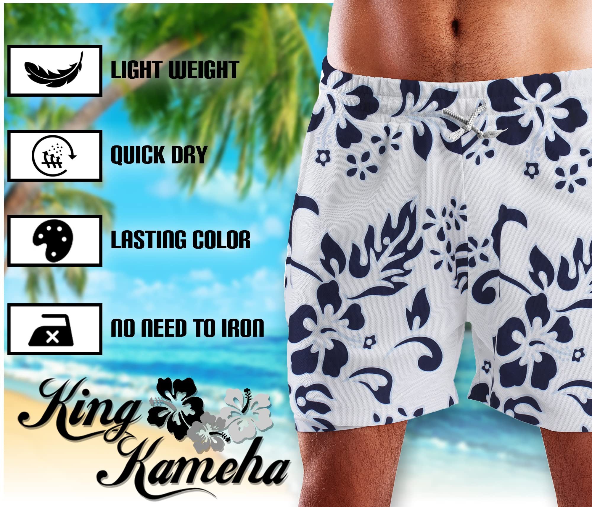 King Kameha Badeshorts Hibiscus Funky Hawaii Bade-Shorts Mesh-Einsatz Verschluss Kordelzug Mit integriertem Mesh-Innenslip für extra Komfort