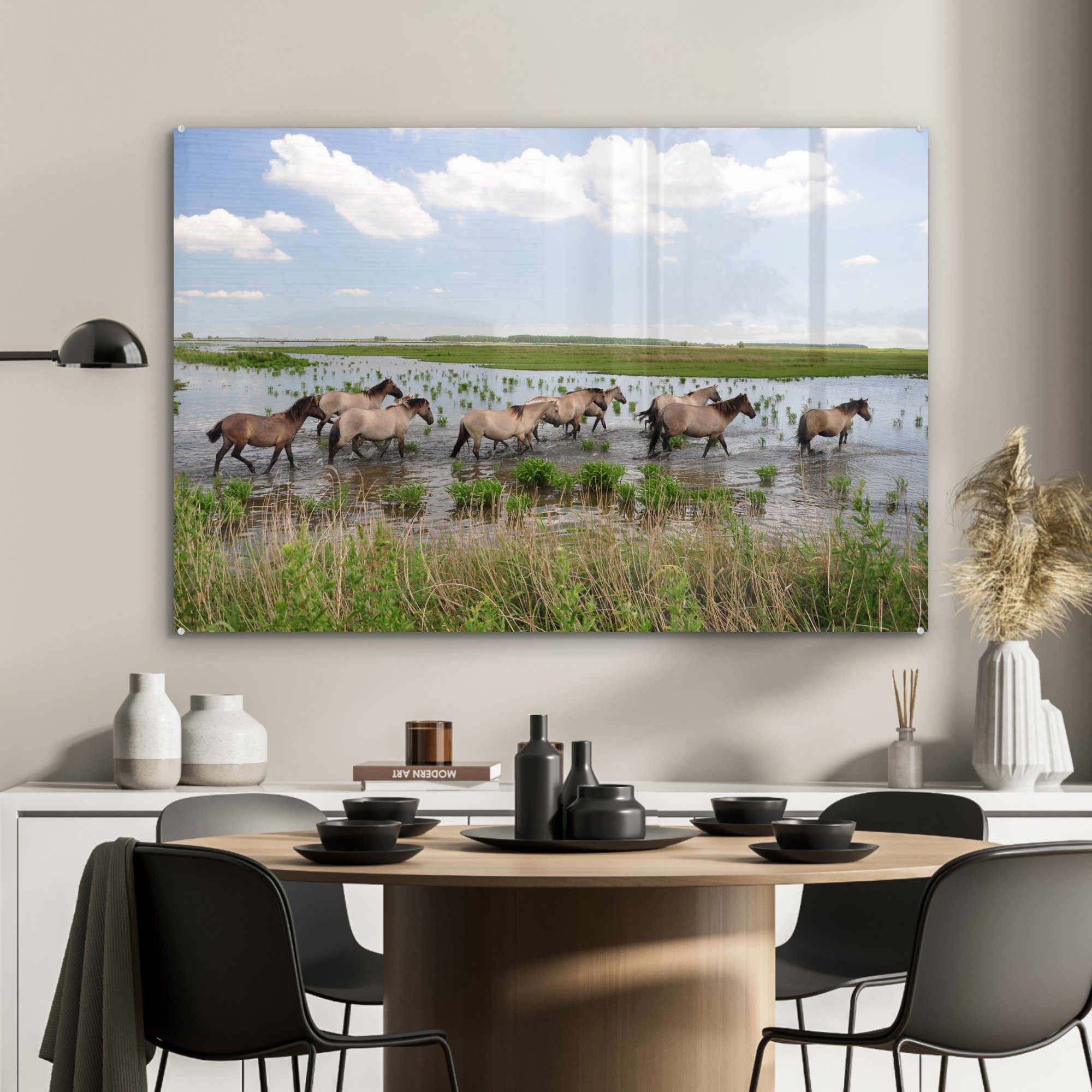 Acrylglasbild Acrylglasbilder & MuchoWow - Pferde Wasser - Lauwersmeer, Schlafzimmer St), (1 Wohnzimmer