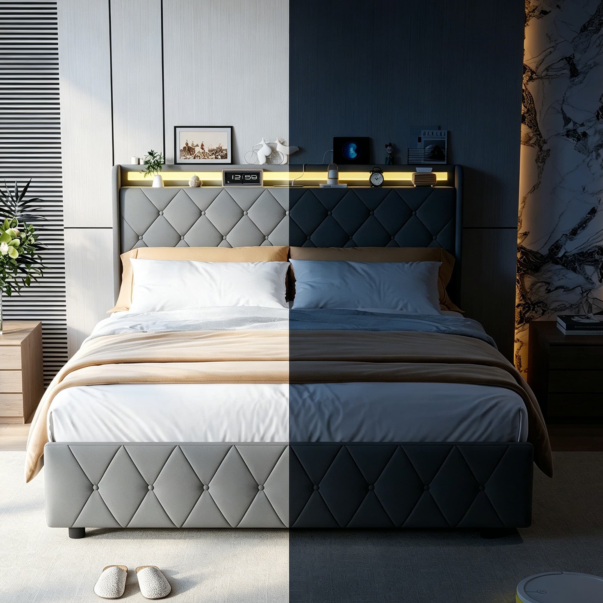 Simurq Polsterbett Doppelbett und 4 Schubladen,LED Bett mit Ladefunktion (Packung, 1-tlg., Bettgestell mit Lattenrost,Bett mit Stauraum), Stauraumbett 140x200,G – Bild 3 von 5