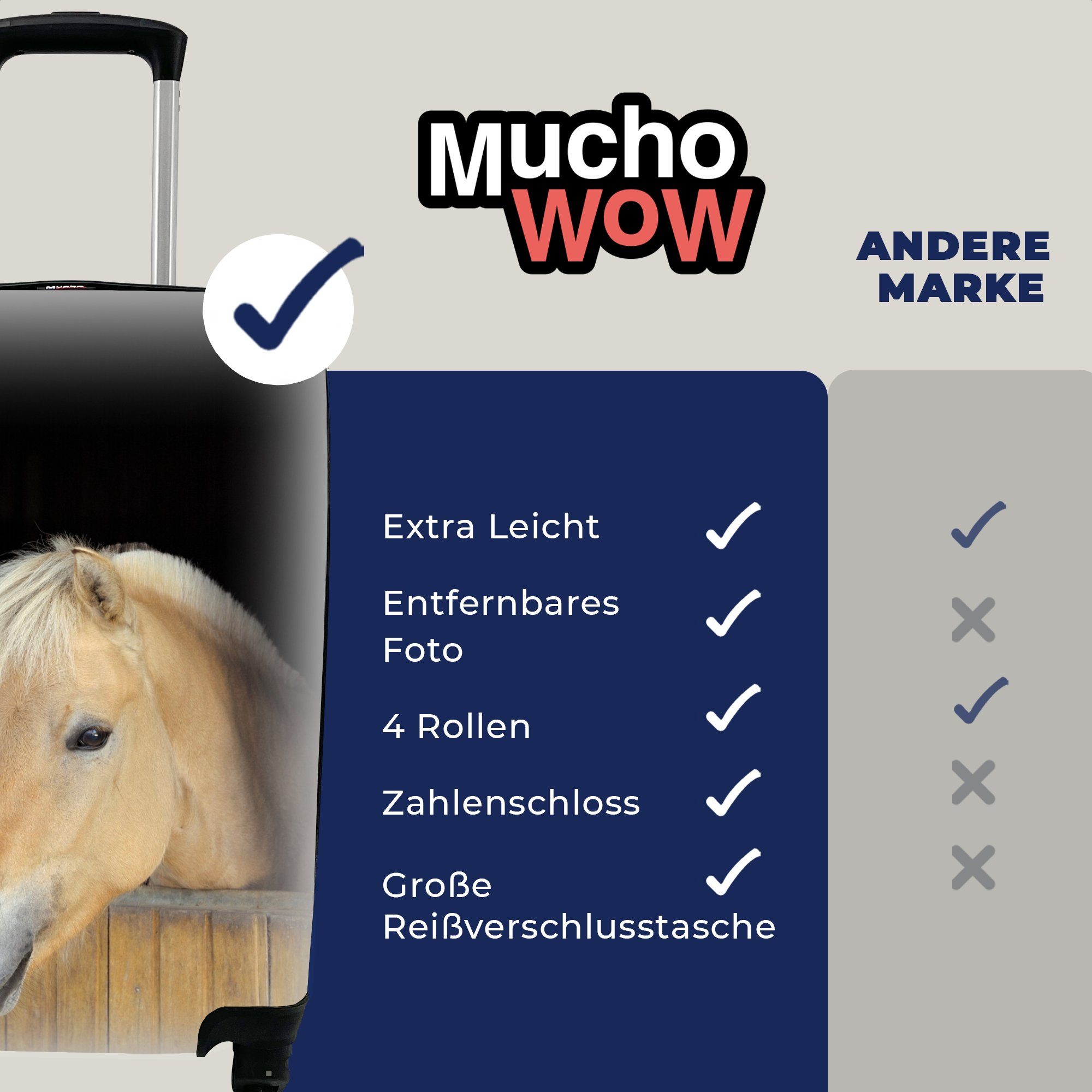 MuchoWow Handgepäckkoffer Fjordpferd 4 Rollen, Trolley, rollen, Reisetasche mit Ferien, Reisekoffer in Holzstall, für einem Handgepäck