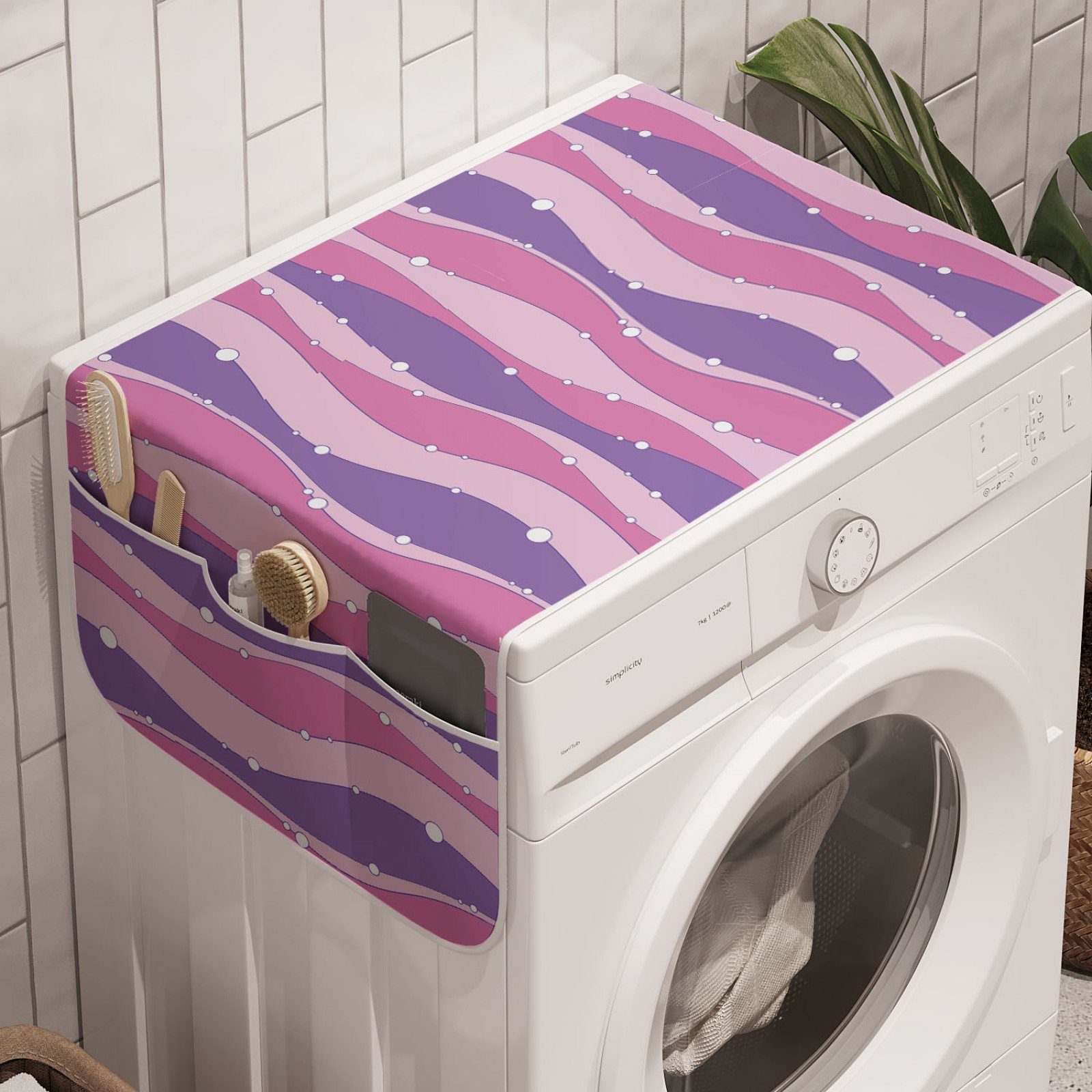 Abakuhaus Badorganizer Anti-Rutsch-Stoffabdeckung für Waschmaschine und Trockner, Abstrakt Vertikale gewellte Linien Kunst