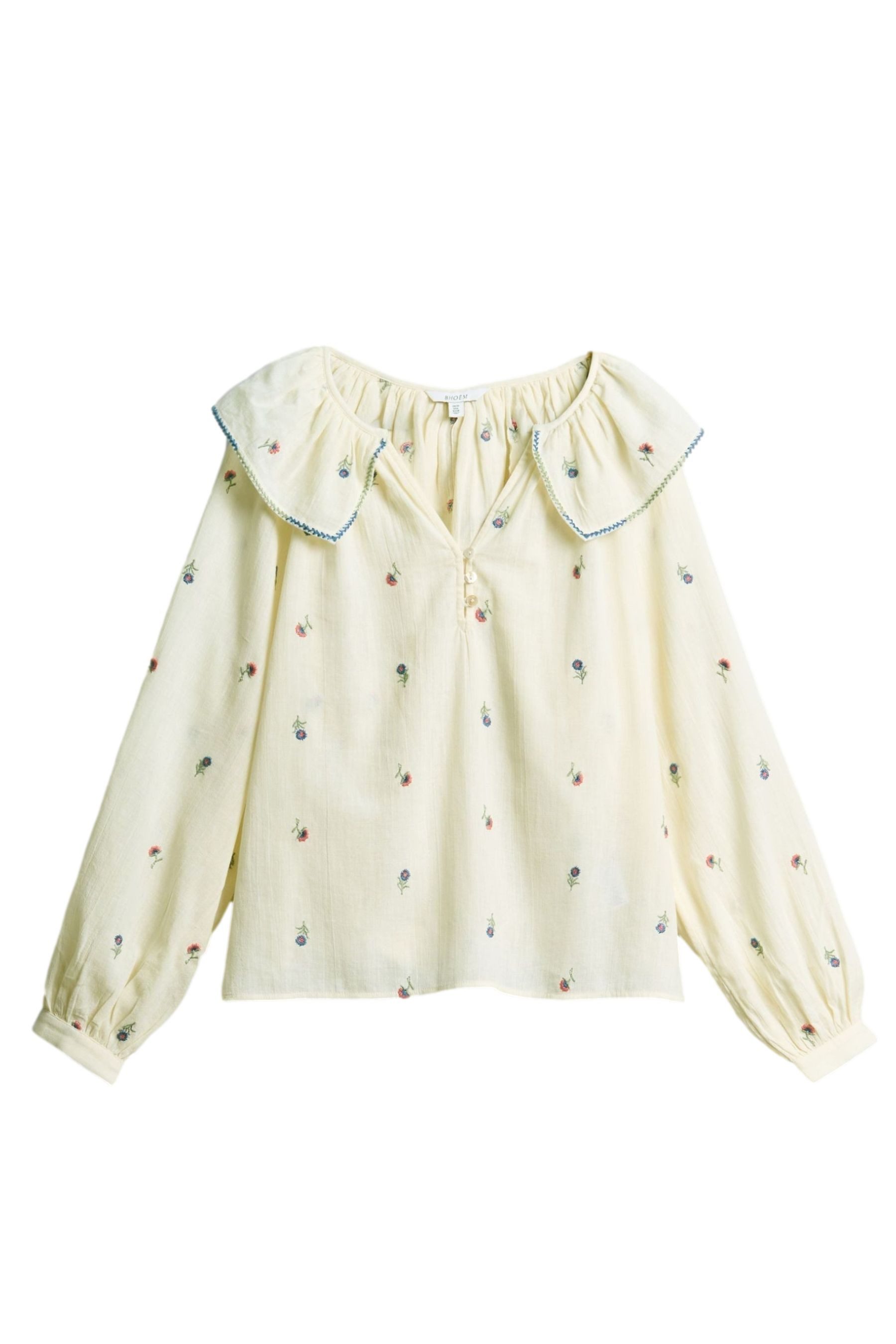 Bhoem Langarmbluse BHOEM Baumwollbluse mit Blumenstickerei (1-tlg)