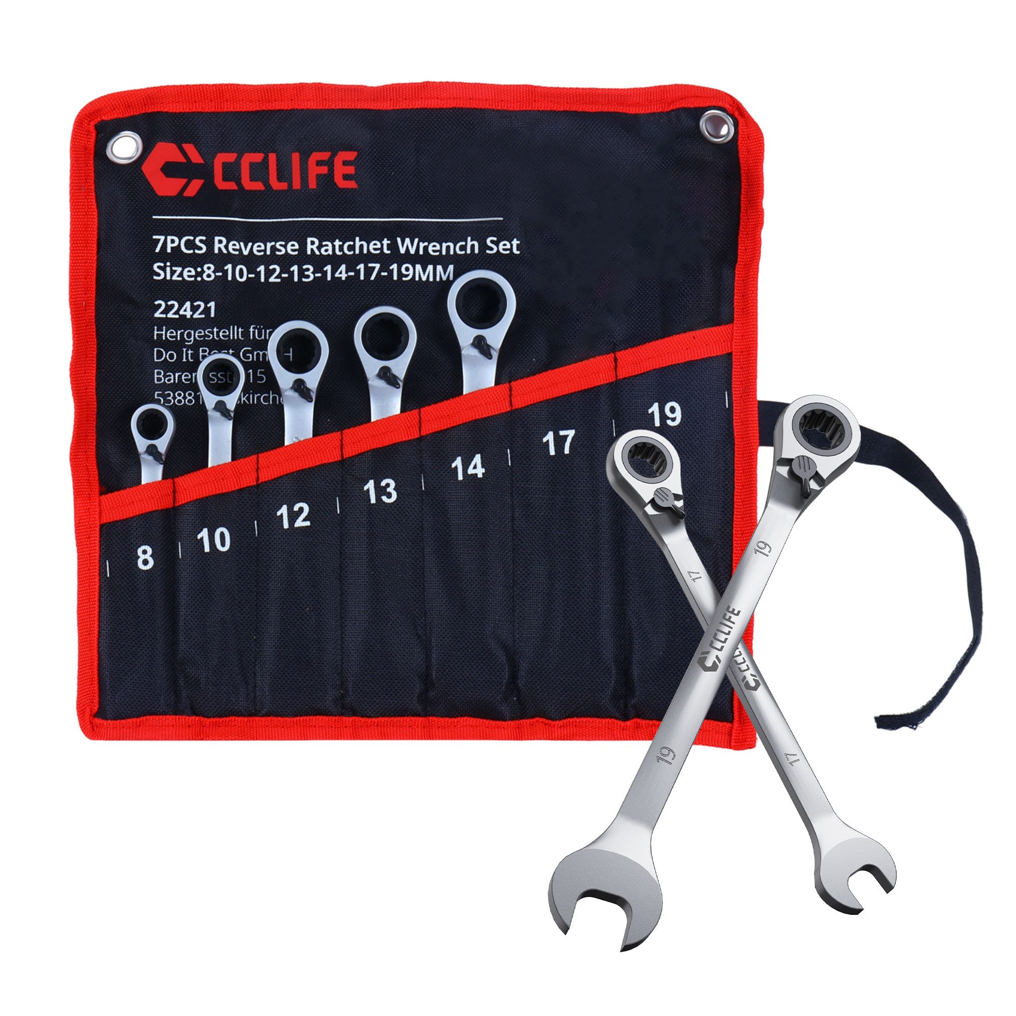 CCLIFE Gabel- und Ringschlüssel CCLIFE Umschaltbar Ratschenschluessel Satz Ringmaulschluessel (7 St)