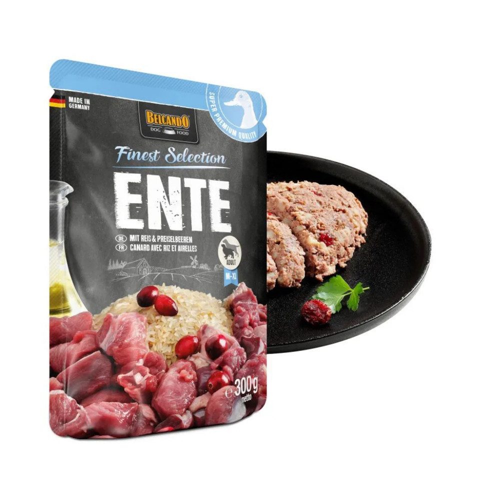 Belcando Ente mit Reis & Preiselbeeren - Premium Nassfutter in Frischebeuteln 6x300g, Nassfutter für: Hunde
