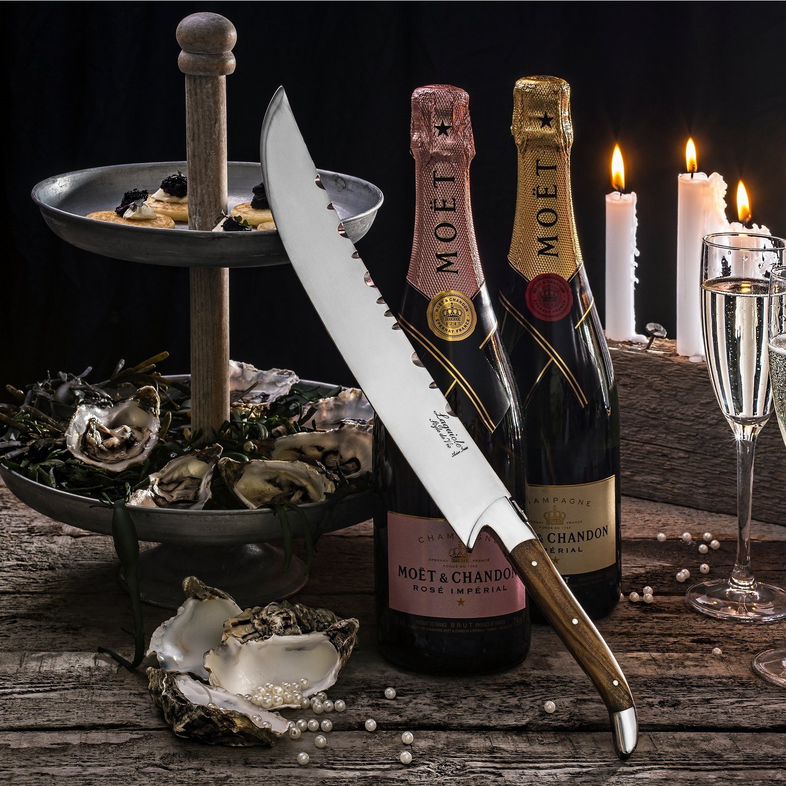 Vie Style Laguiole Vie Olivenholz Laguiole Messer-Set Luxury de Line, Champagnersäbel Style de