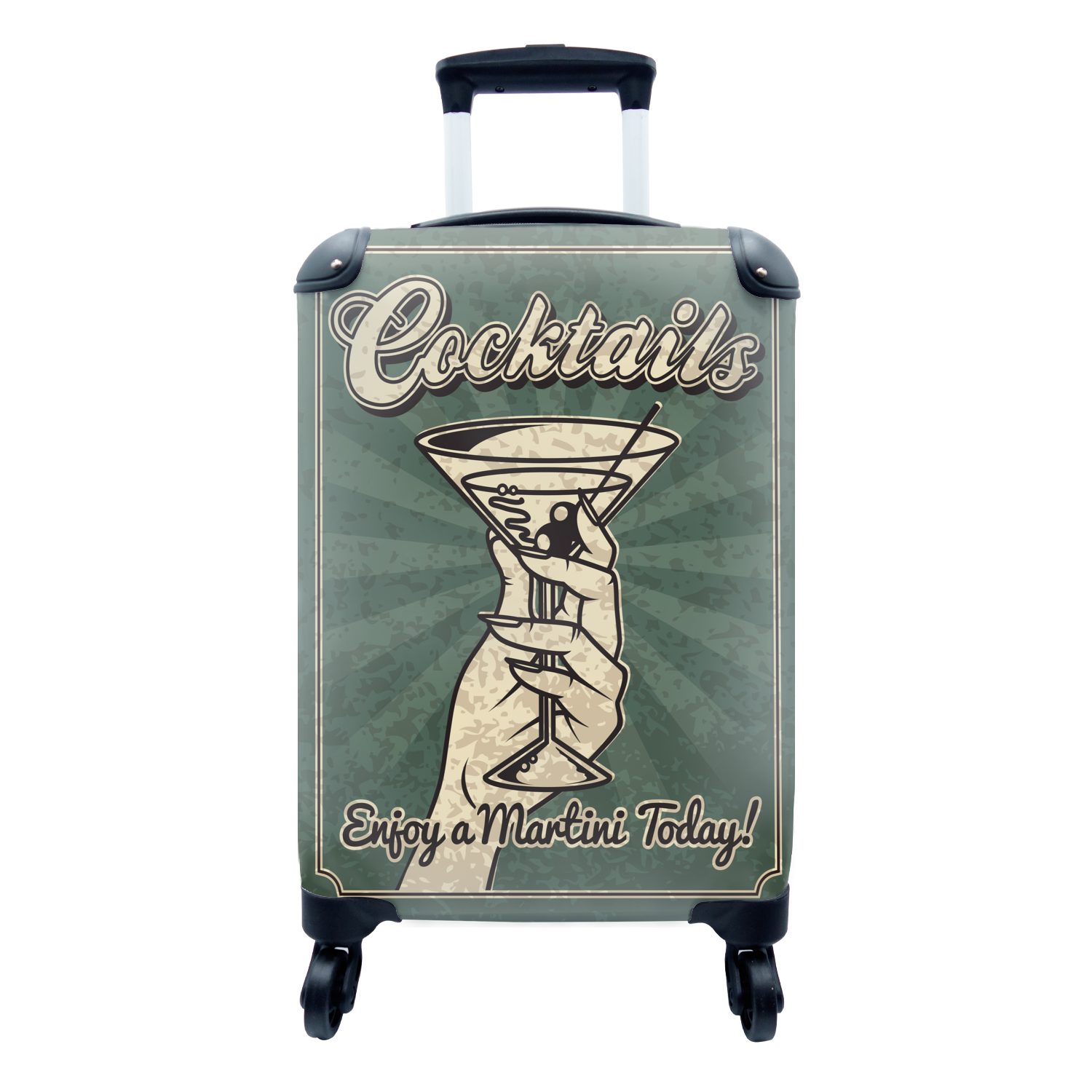 MuchoWow Handgepäckkoffer Vintage-Illustration Martini-Cocktail, 4 Rollen, Reisetasche mit rollen, Handgepäck für Ferien, Trolley, Reisekoffer
