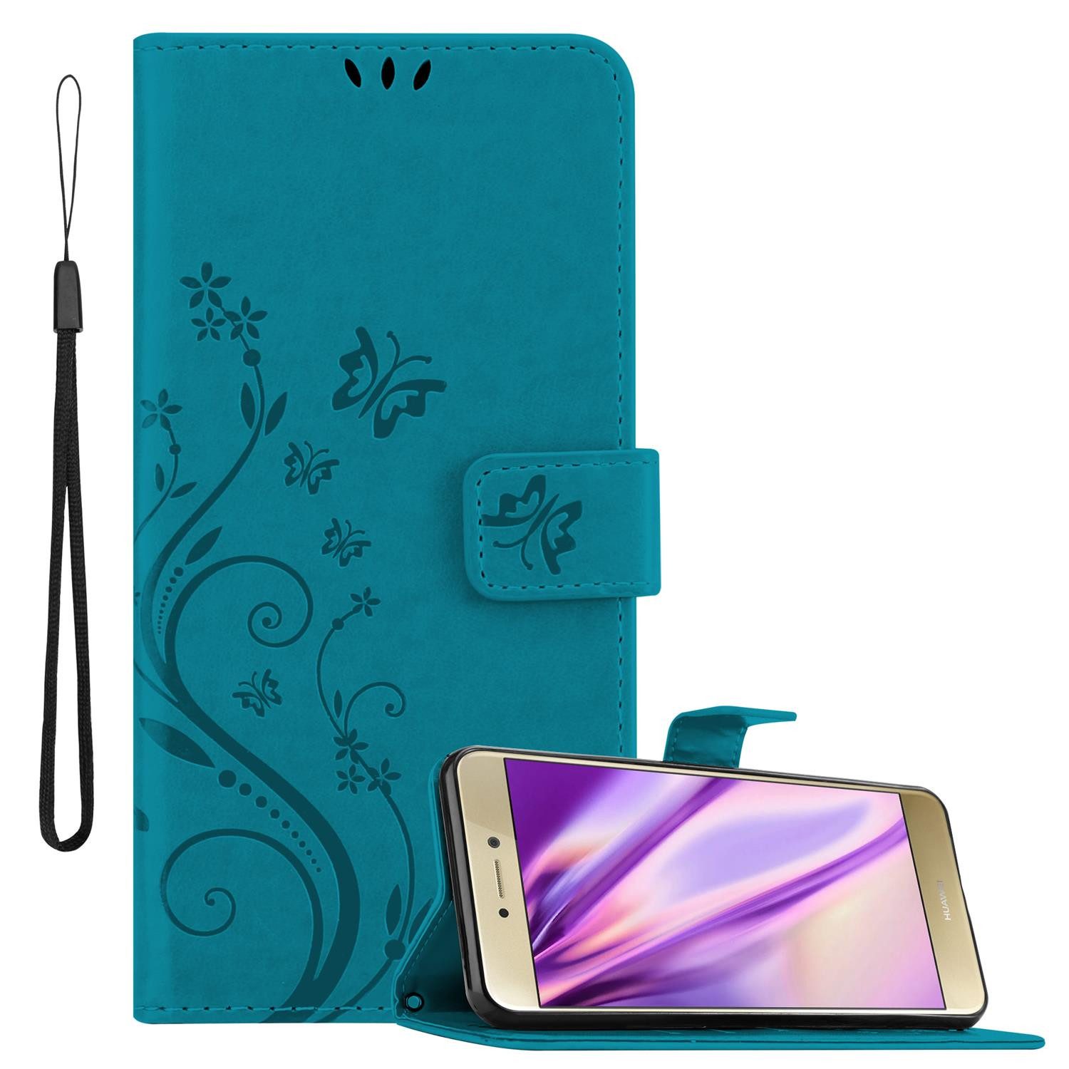 Cadorabo Handyhülle für Huawei P8 LITE 2017 / P9 LITE 2017 Hülle Huawei P8 LITE 2017 / P9 LITE 2017, Hülle Schutzhülle Blumen Flower mit Standfunktion Kartenfach Magnet