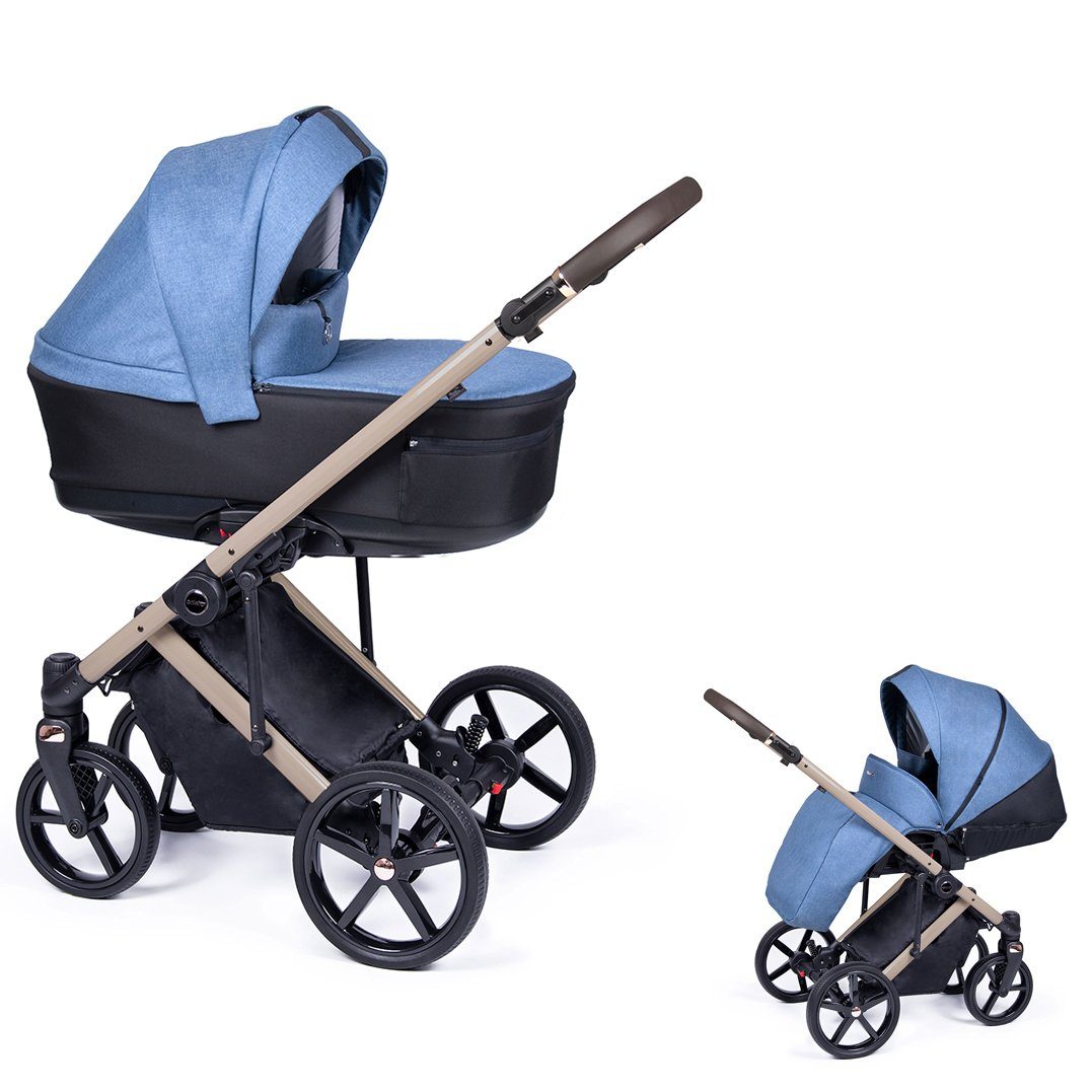 babies-on-wheels Kombi-Kinderwagen 2 in 1 Kinderwagen-Set Fado - 14 Teile - in 24 Designs Blau = Gestell beige