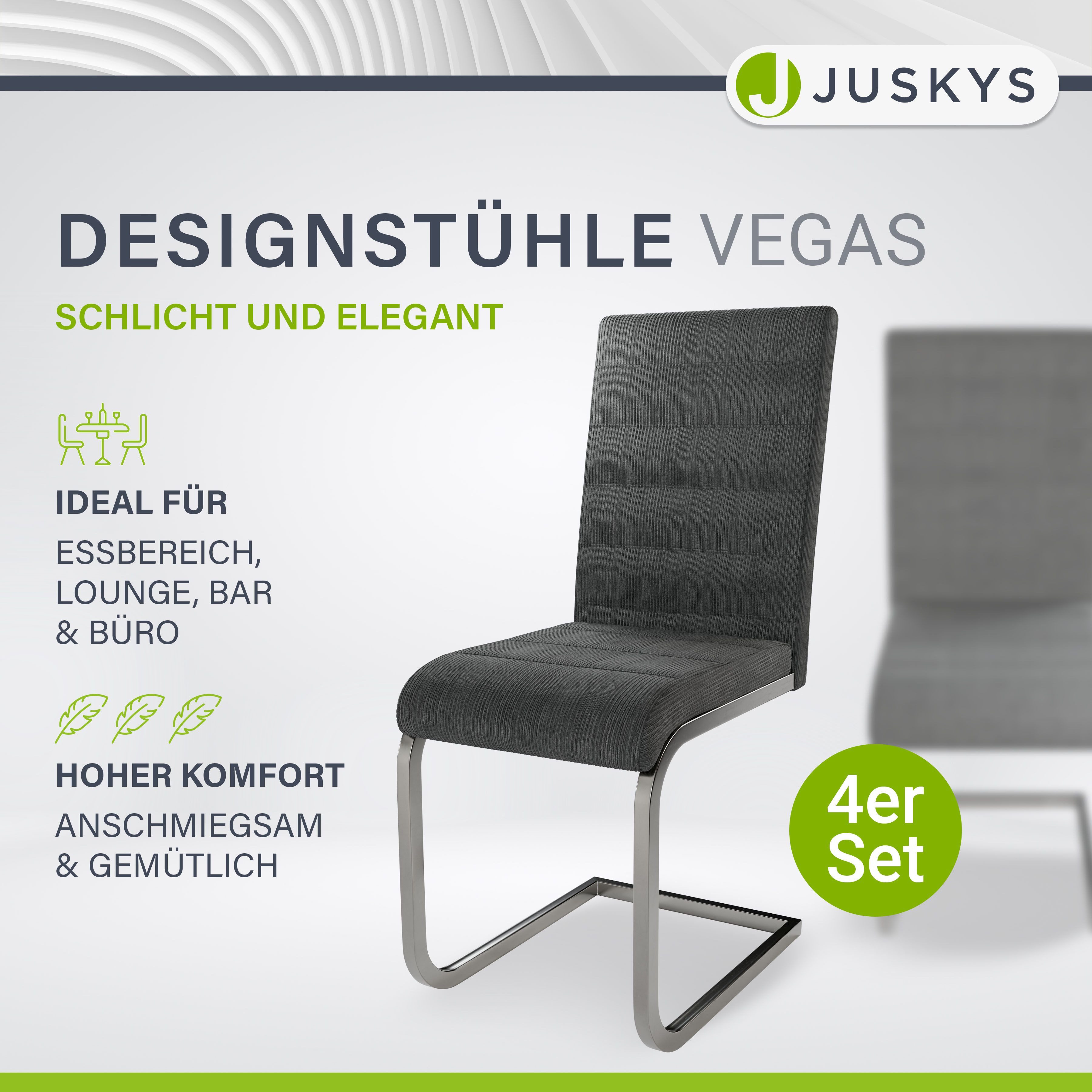 Juskys Freischwinger Vegas, hohe Rückenlehne, pflegeleicht, günstig online kaufen