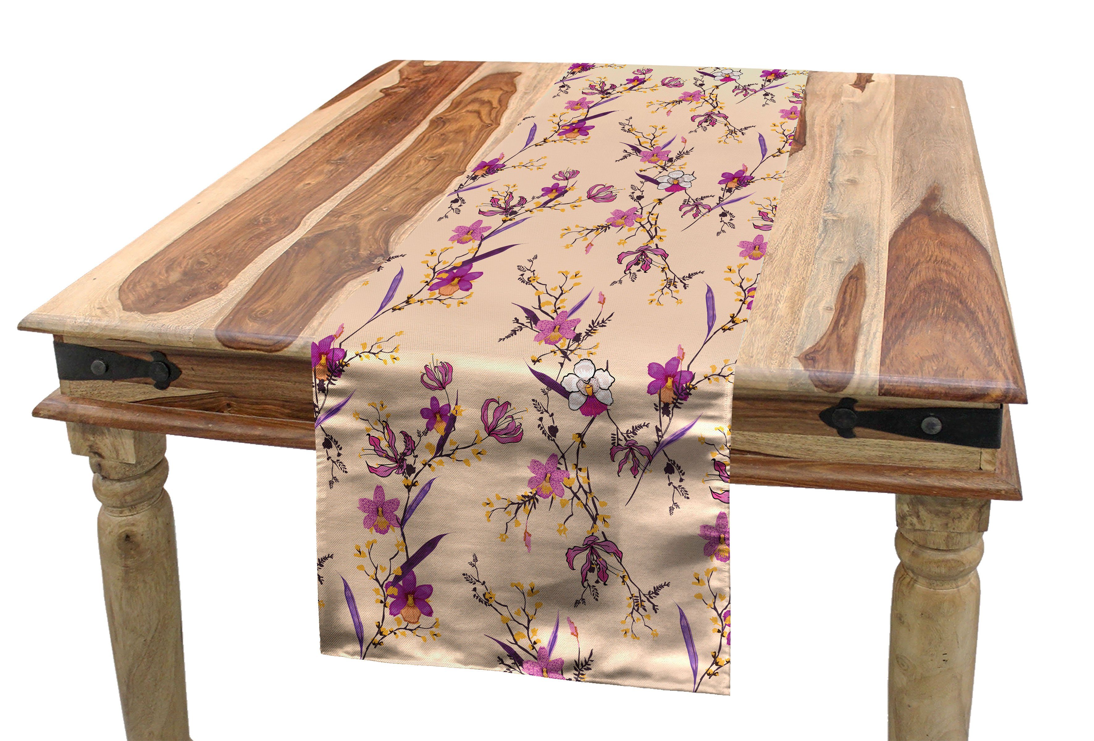 Abakuhaus Tischläufer Esszimmer Küche Rechteckiger Dekorativer Tischläufer, Blumen Empfindliche Exotische Blumen