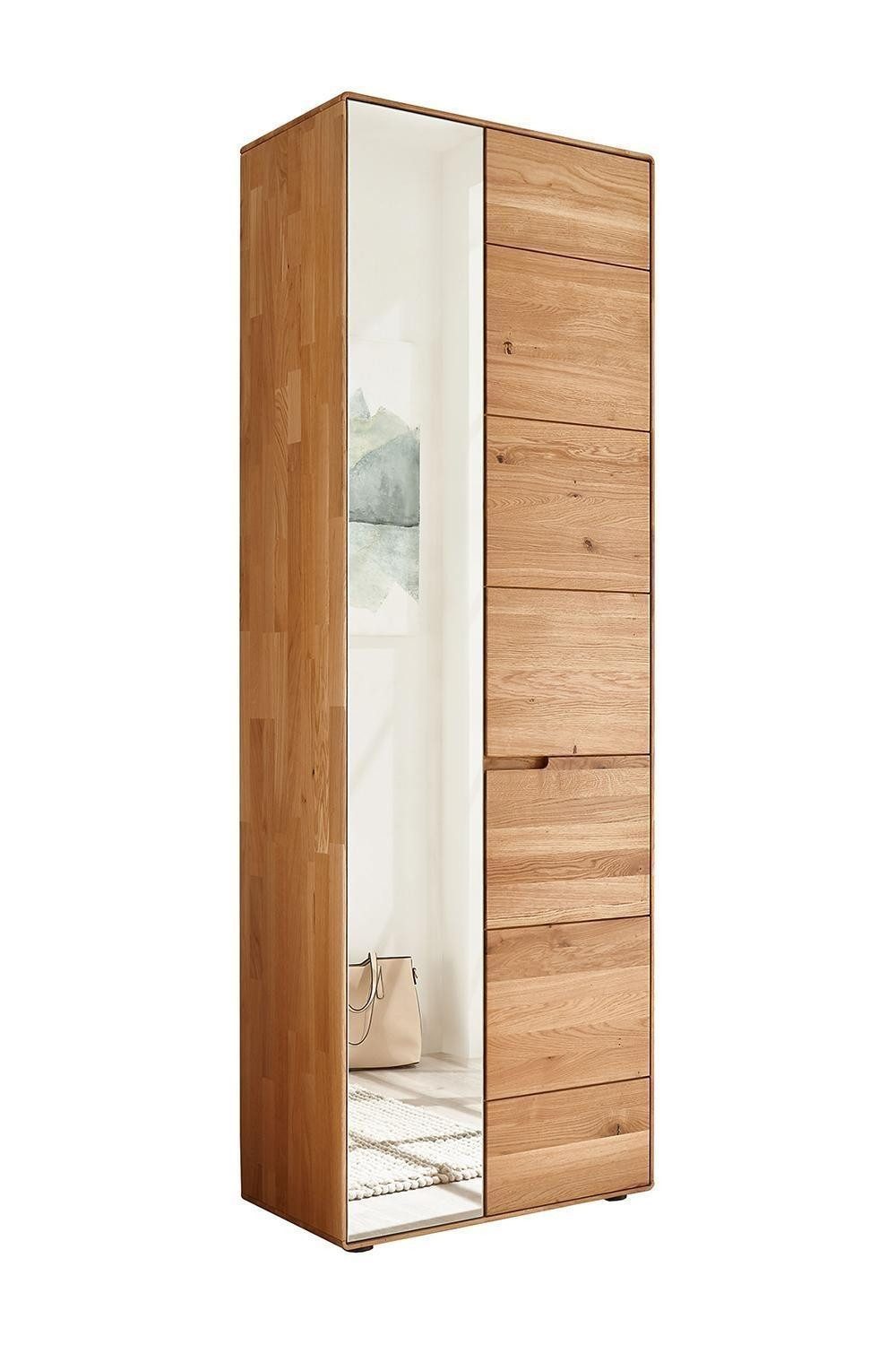 G+K Möbelvertriebs GmbH Garderobenschrank KM-0663, 1 Tür, 1 Spiegeltür, Wildeiche massiv, ausziehbare Kleiderstange, B 70 x H 205 x T 40 cm