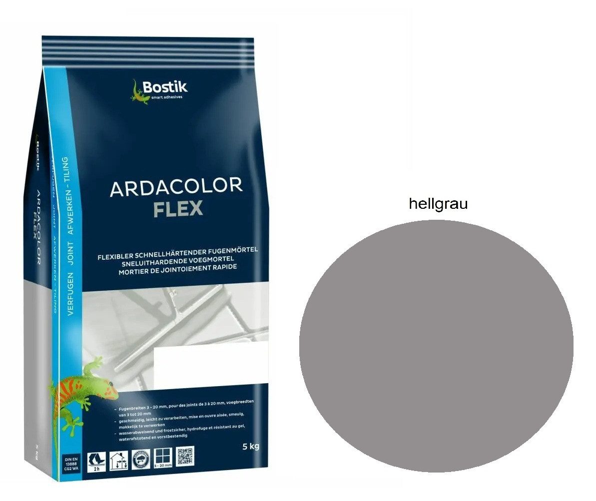 BOSTIK Fugenmörtel Bostik Ardacolor Flex Fuge hellgrau 5Kg Fliesen Naturstein Fugenmasse, nach 2 Stunden begehbar