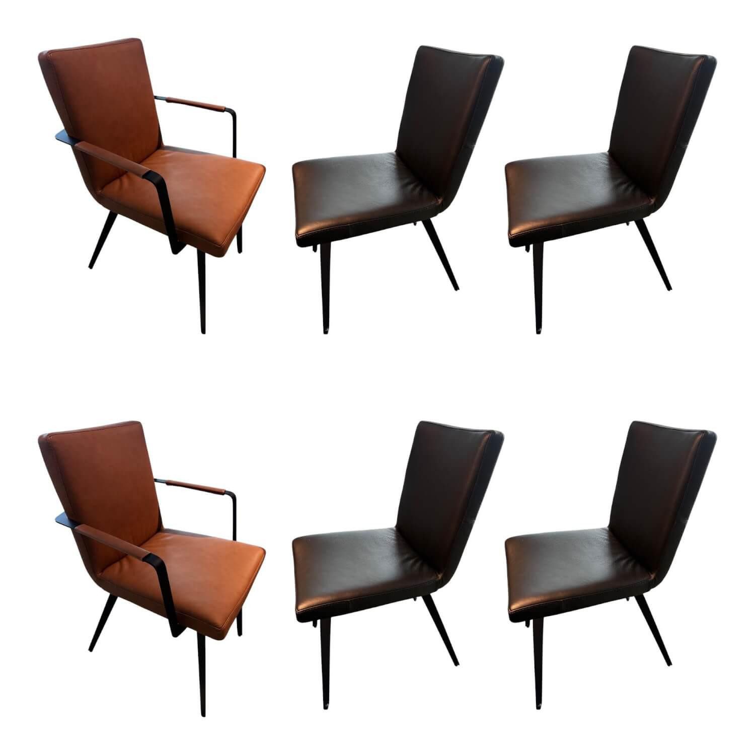 WK WOHNEN Essgruppe 6er-Set Stuhl WK732 Leder Tendens Nero Schwarz Und Rancho Cognac