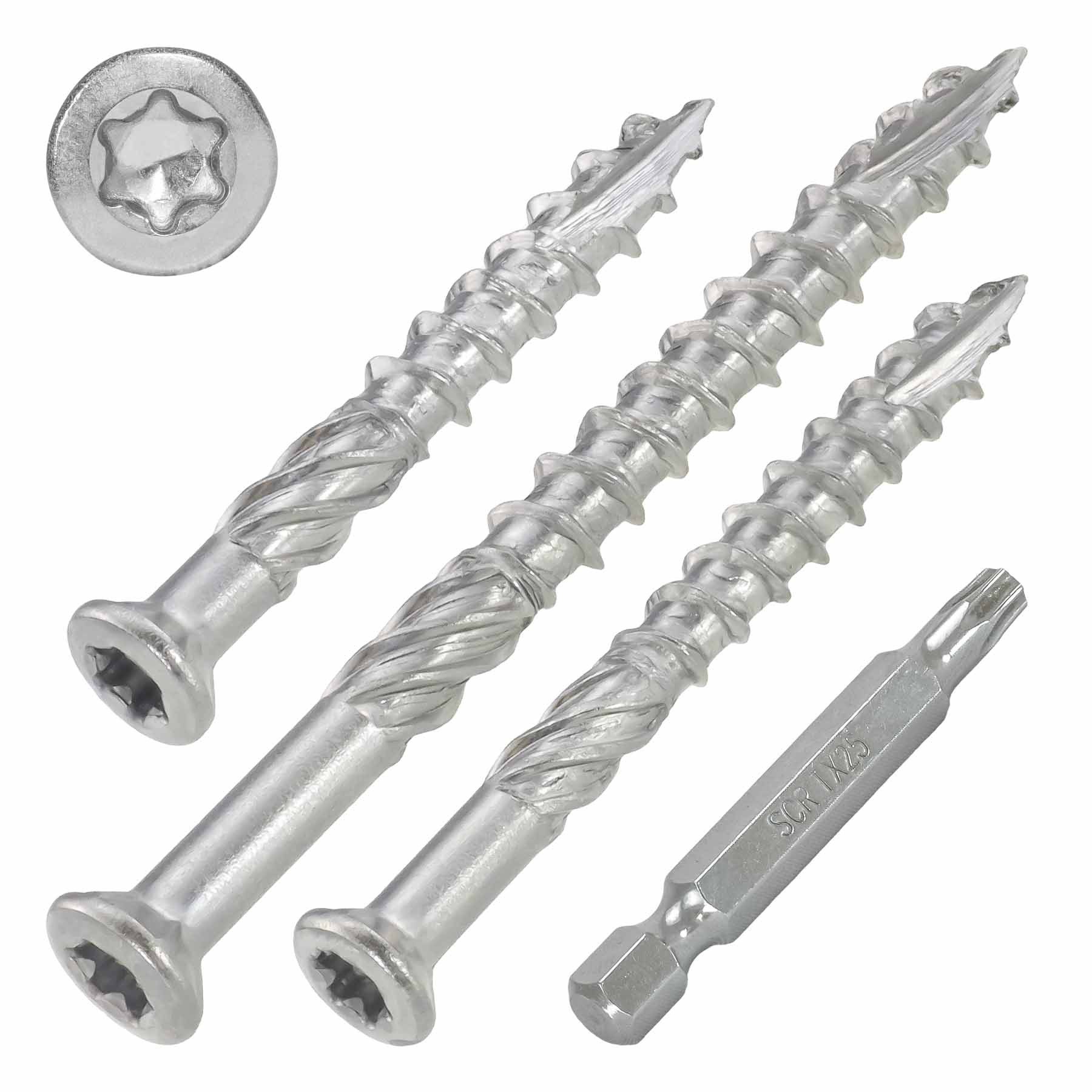SCREWREBEL Terrassenschraube Edelstahl rostfrei A2 T-INOX mit Schneidkerbe, Reibteil, (400 St), sechs Fräsrippen am Unterkopf