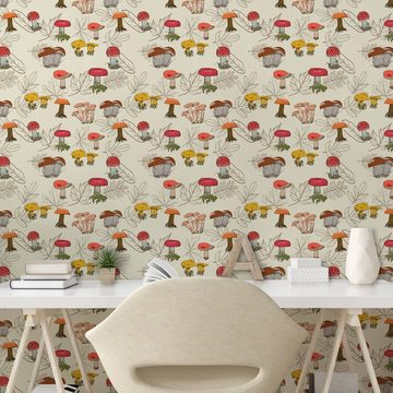 Abakuhaus Vinyltapete selbstklebendes Wohnzimmer Küchenakzent, Pilz Herbstliche Wald Floral