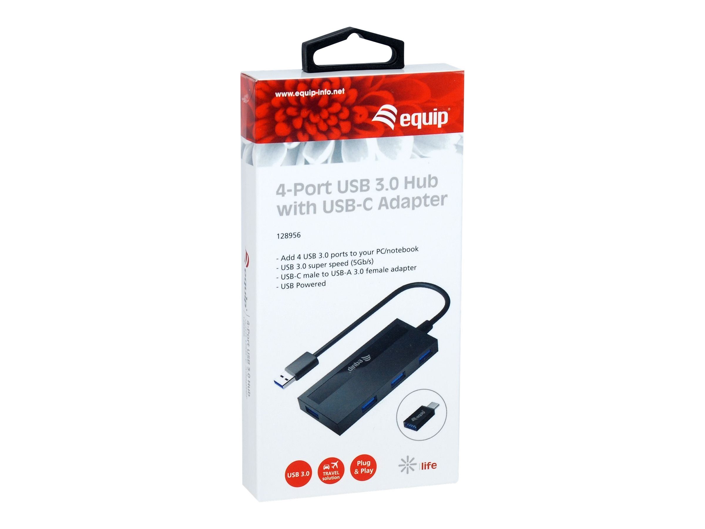 DIGITAL DATA EQUIP USB-Hub 4-Port ->1x3.0/3x2.0 2.0 gr 0.15m o.Netzteil Netzwerk-Switch