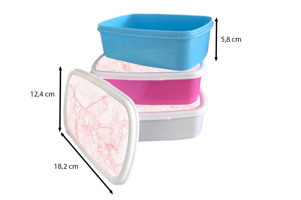 MuchoWow Lunchbox Marmor - Weiß Rosa Erwachsene, Chic, - Mädchen, (2-tlg), Kinder, - für Brotdose Kunststoff, Kunststoff Snackbox, Brotbox