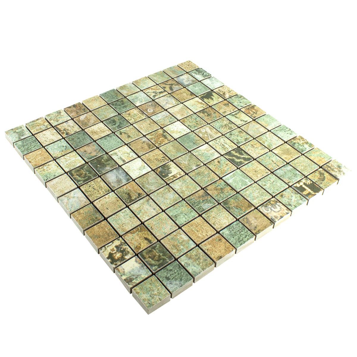 Mosafil Mosaikfliesen Keramikmosaik Fliesen Moonlight Braun Grün 25x25mm, Feinsteinzeug 29.500x29.500, beige-braun-grün, Verlegefertig auf ein Netz geklebt - Frostsicher - Wasserfest -