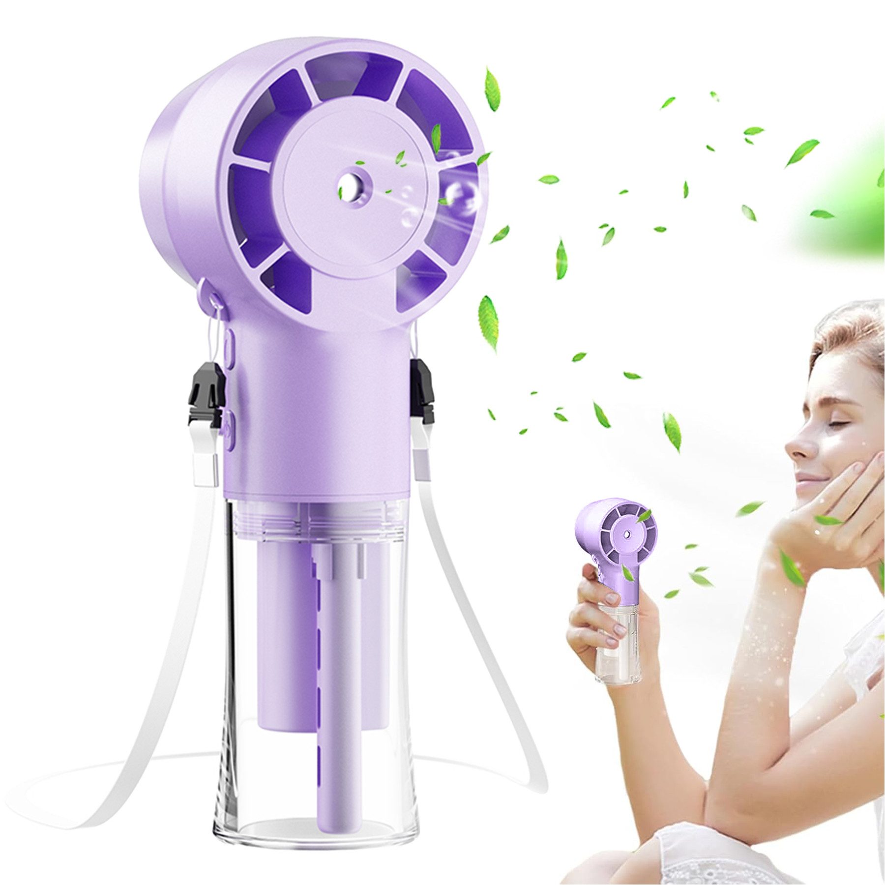 Senmudi Mini USB-Ventilator Handventilator Tragbarer Mini Ventilator klein Ventilatoren 1200MAH, mit Schlüsselband 4 Geschwindigkeiten mit Wassernebel,für Reisen,Büro