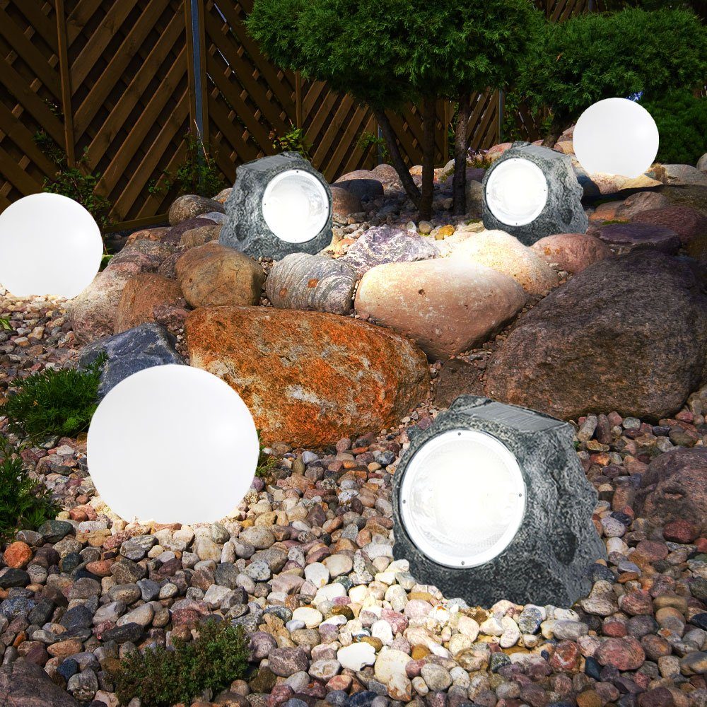 GLOBO LIGHTING LED Solarleuchte, LED-Leuchtmittel fest verbaut, Warmweiß, 5er Set LED Solar Garten Selbstaufladend Aussenleuchte Kugel Stein