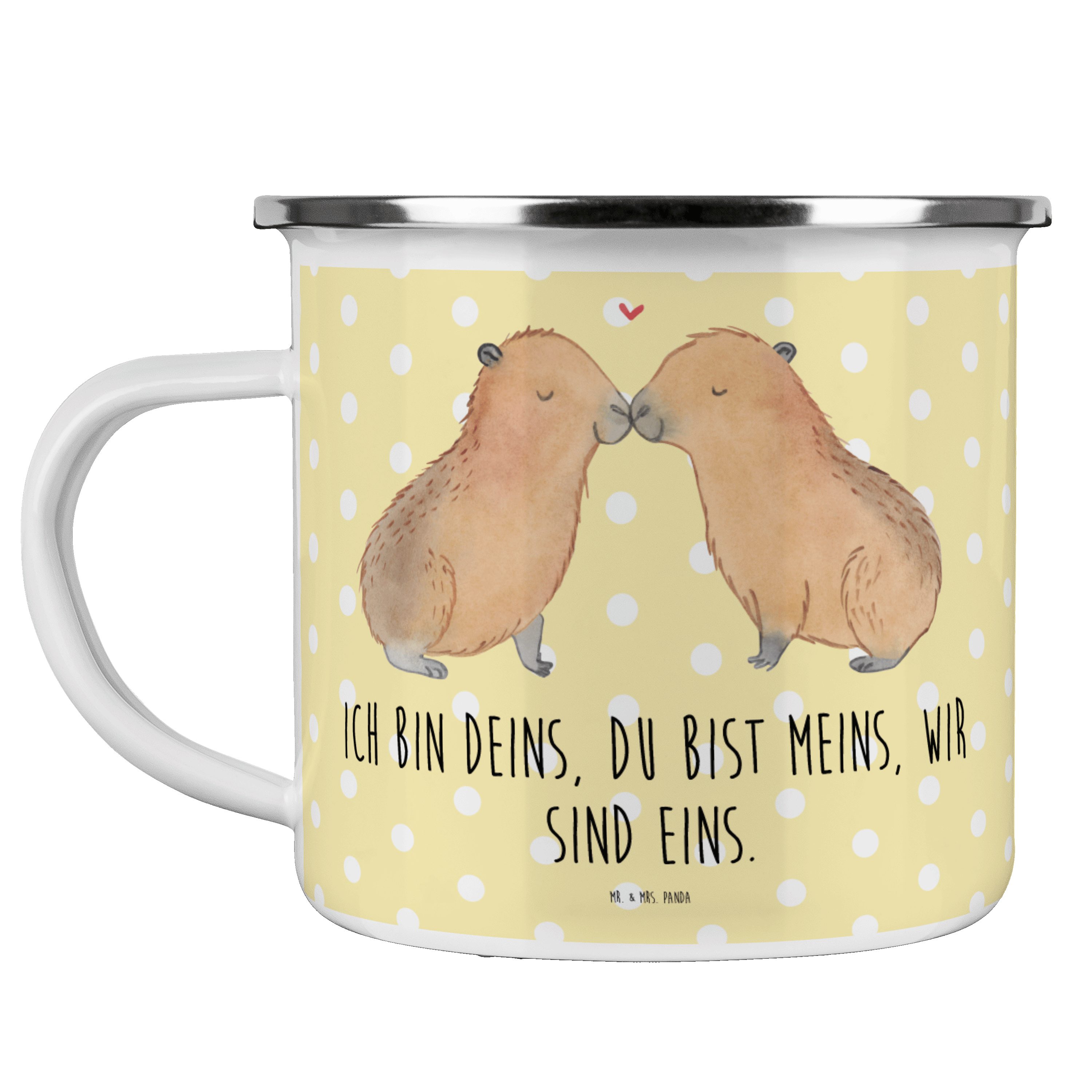 Mr. & Mrs. Panda Becher Capybara Liebe - Gelb Pastell - Geschenk, Kaffee Blechtasse, Ich bin, Emaille