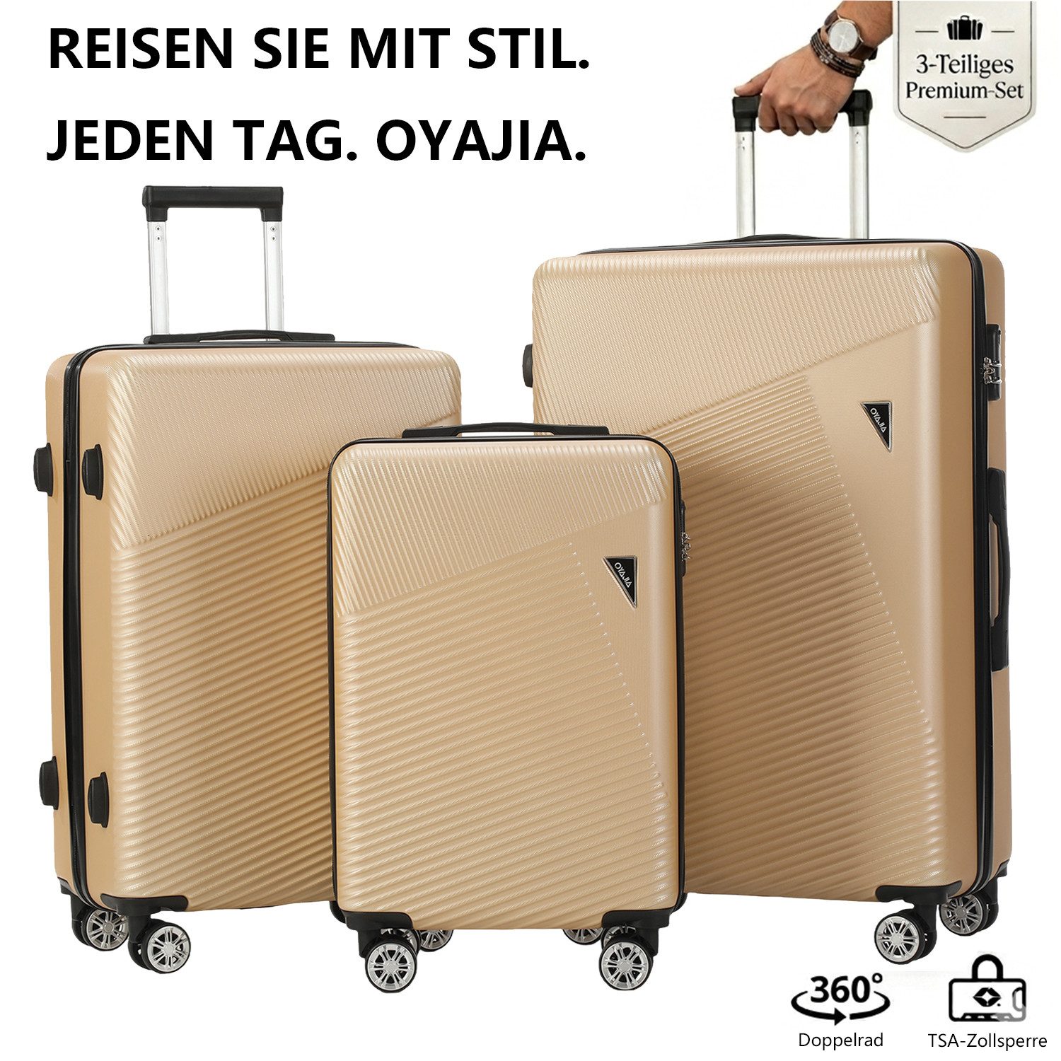 oyajia Kofferset 3-teiliges Hartschalenkoffer Set 20/24/28 Zoll aus ABS, (Reisekoffer Set mit 360° Doppelrollen und Teleskopgriff, 3 tlg., Koffer Set mit integriertem Zahlenschloss für Reise und Urlaub)
