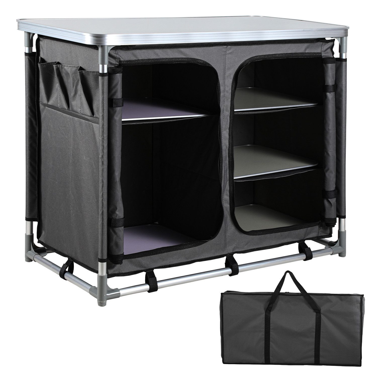 Campingtisch Campingschrank mit 5 Fächern Mehrzweck-Campingküche 97x50x78cm