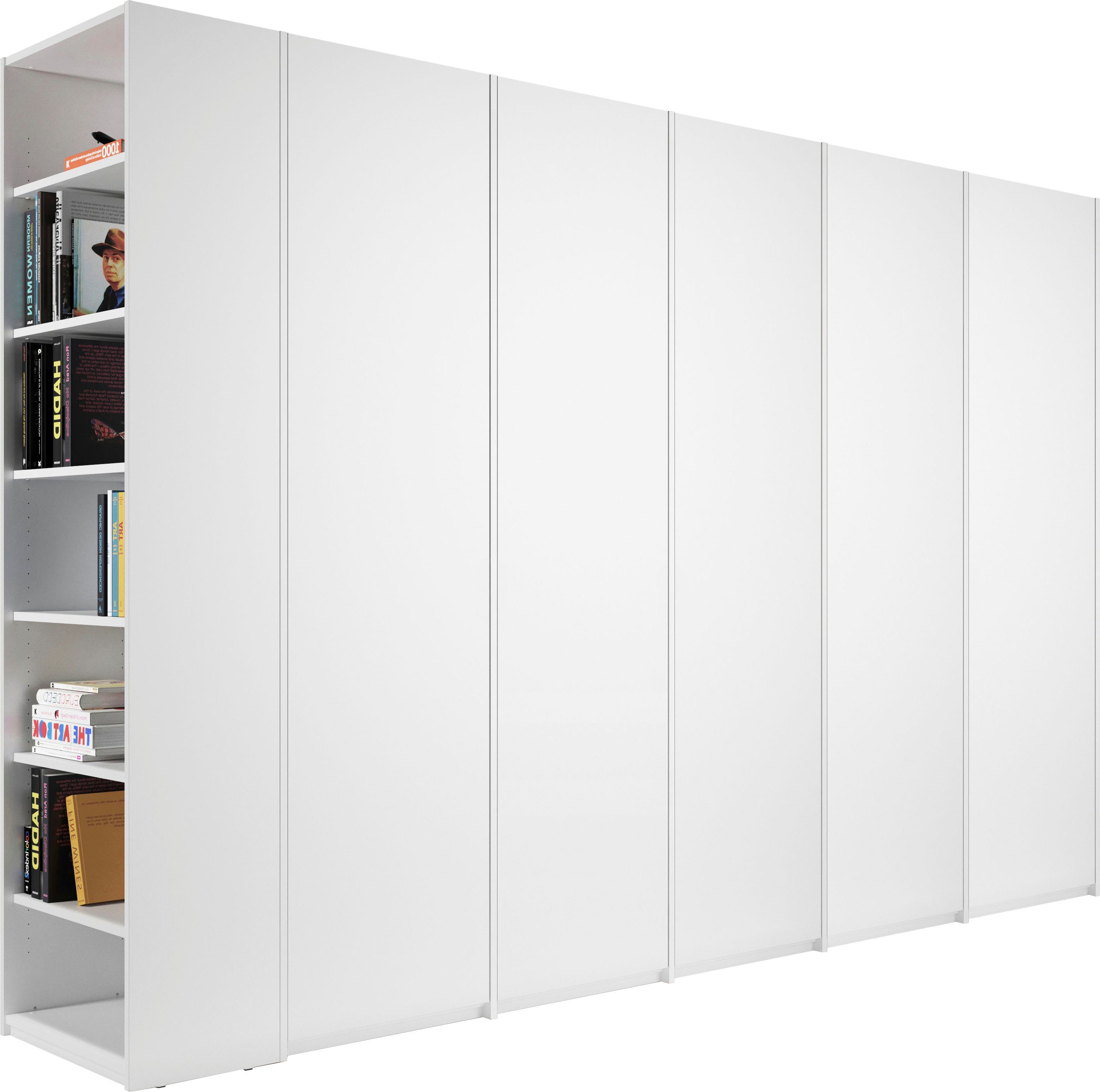 Müller SMALL LIVING Drehtürenschrank Modular vier Anbauelementen, mit Plus 7 weiß montierbarem oder weiß | Seitenregal Variante rechts links