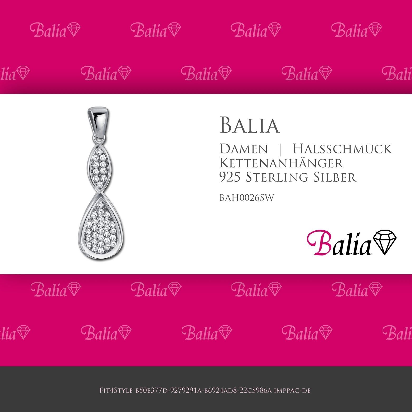925 925 ca. Sterling Balia für Silber Kettenanhänger (Unendlich) Damen Kettenanhänger Kettenanhänger Balia Silber, 3,7cm,
