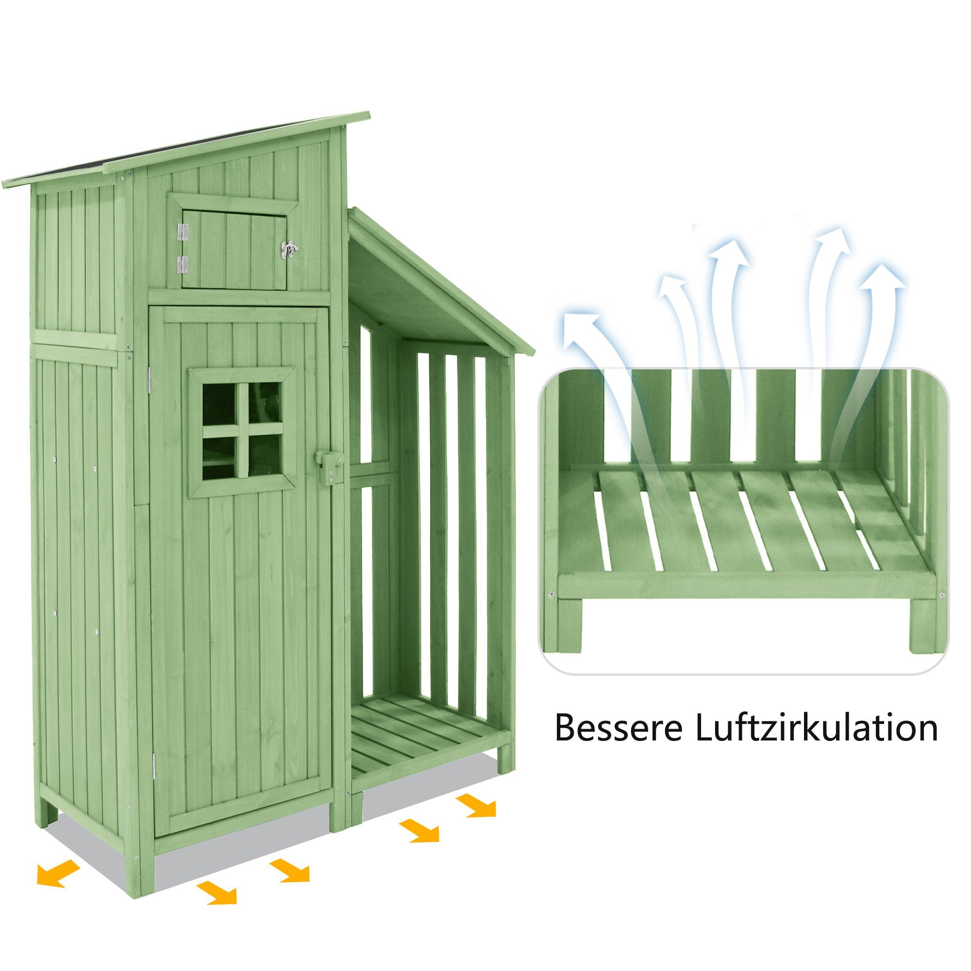 OKWISH Geräteschrank Outdoor-Schrank Werkzeugschrank (Geräteschuppen (124*53*174cm blau) mit 2 Ablagen) pvc dach Tannenholz Himmelblau, UV-lichtbeständig