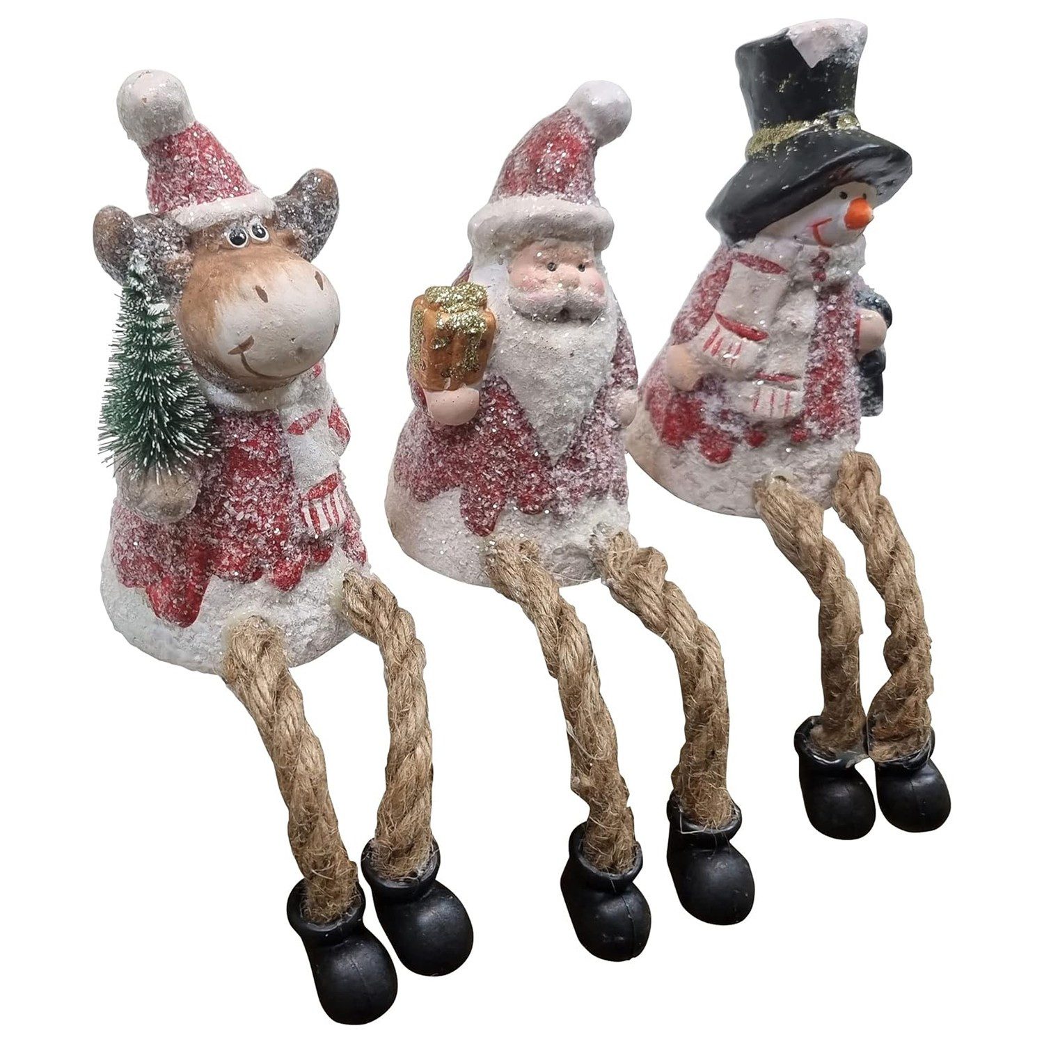 Fachhandel Plus Weihnachtsfigur Weihnachtsfigur Kantenhocker Weihnachtsmann Schneemann Elch, drei liebevoll gestalteten Kantenhocker
