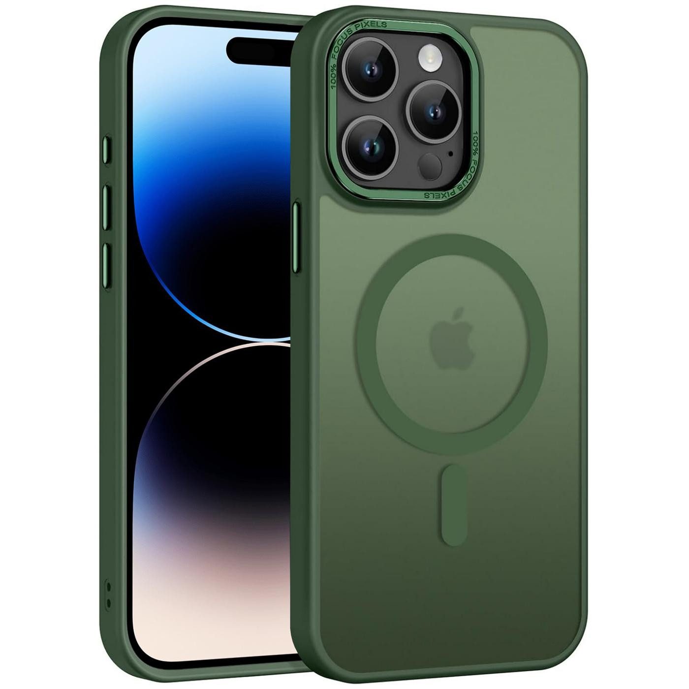 CoolGadget Handyhülle Magnet Hülle für iPhone 14 Pro Max Schutzhülle mit Metall Kamerarahmen 6,7 Zoll, magnetisches Schutzcase Matt Stoßfest kompatibel mit Magsafe Zubehör