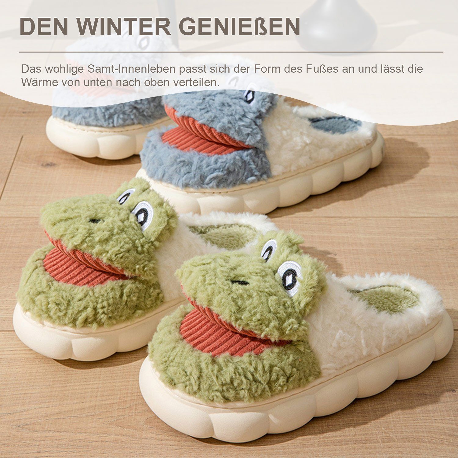 Herren Hausschuhe Daisred Slippers Damen Pantoffeln Hausschuh Rosa Cartoon Winter Plüsch