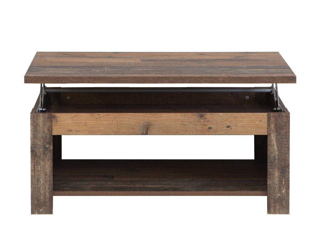 Cedric, Tischplatte Wohnzimmer-Set 5-St), Vintage (Spar-Set, mit mit expendio Couchtisch Old braun hochklappbarer Wood