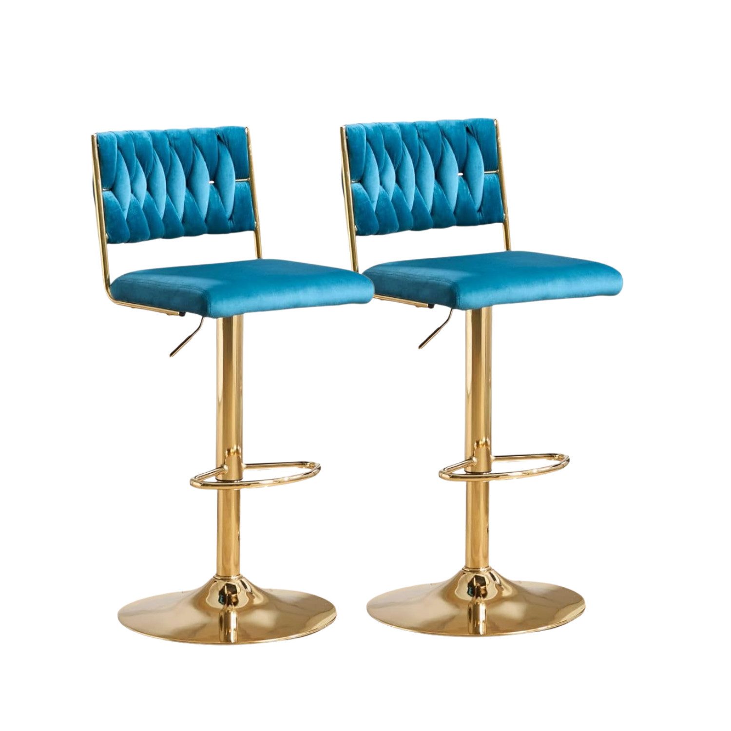 CHAIRUS Barhocker Thekenhocker mit gewebter Rückenlehne und vergoldetem Metallgestell (2 St), Barstühle 2er Set Samt, Drehbar & Höhenverstellbar