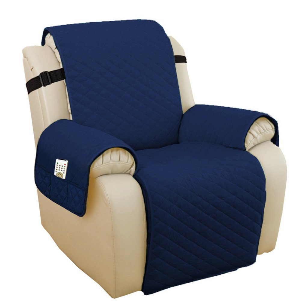 Stuhlhusse Sessel Schutz mit Taschen,Sofa Cover,1 Sitzer Stuhl Kissen für Zuhause, HAMÖWO navy