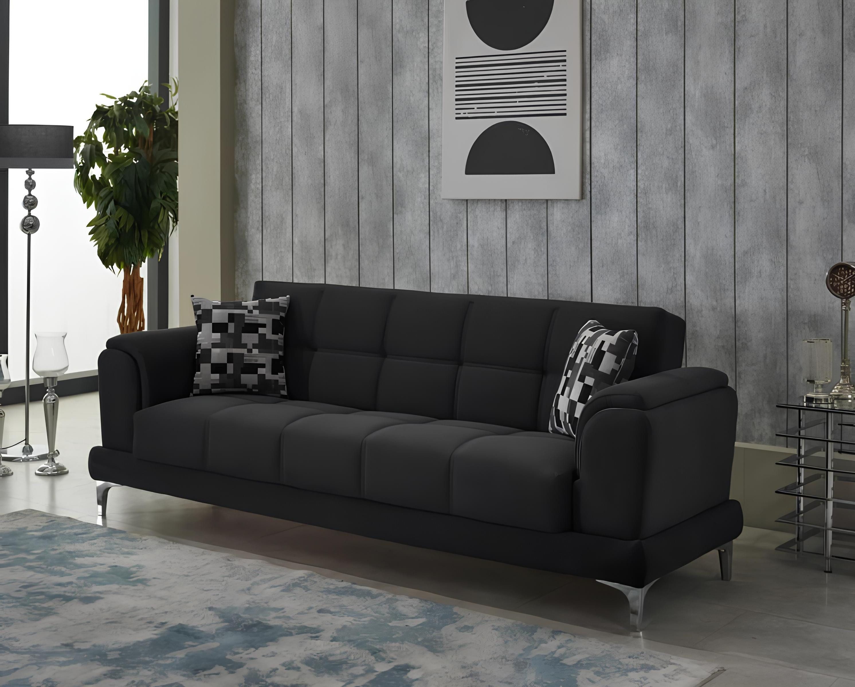 Xlmoebel 3-Sitzer Schwarzes Polstersofa aus Stoff für gemütliche Abende, 3-Sitzer, Hergestellt in Europa