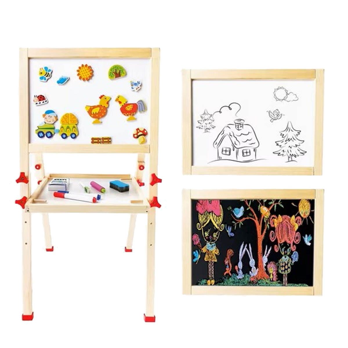 Bino & Mertens Magnettafel Magnetische Tafel – Umklappbare Kreidetafel, (spar-packung, 61-tlg., packung), für Kinder Höhenverstellbar und platzsparend