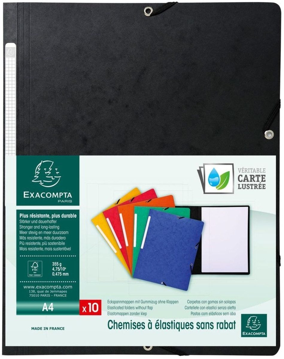 Fächermappe Eckspannmappe A4 Manila-Karton 355g/qm schwarz Packung mit 10 Stück