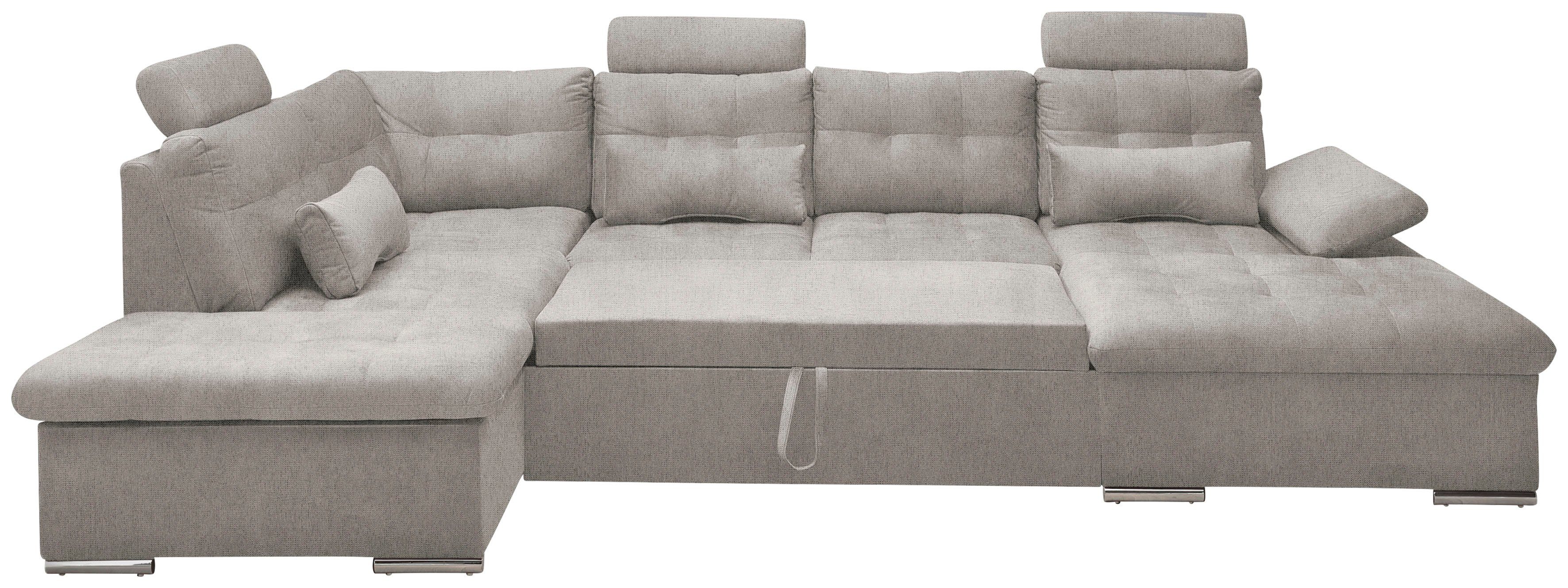 ED EXCITING DESIGN Wohnlandschaft Jakarta U-Form mit Bettfunktion, Bettkasten, Armteilverstellung, Kopfstützen & 3 Nierenkissen