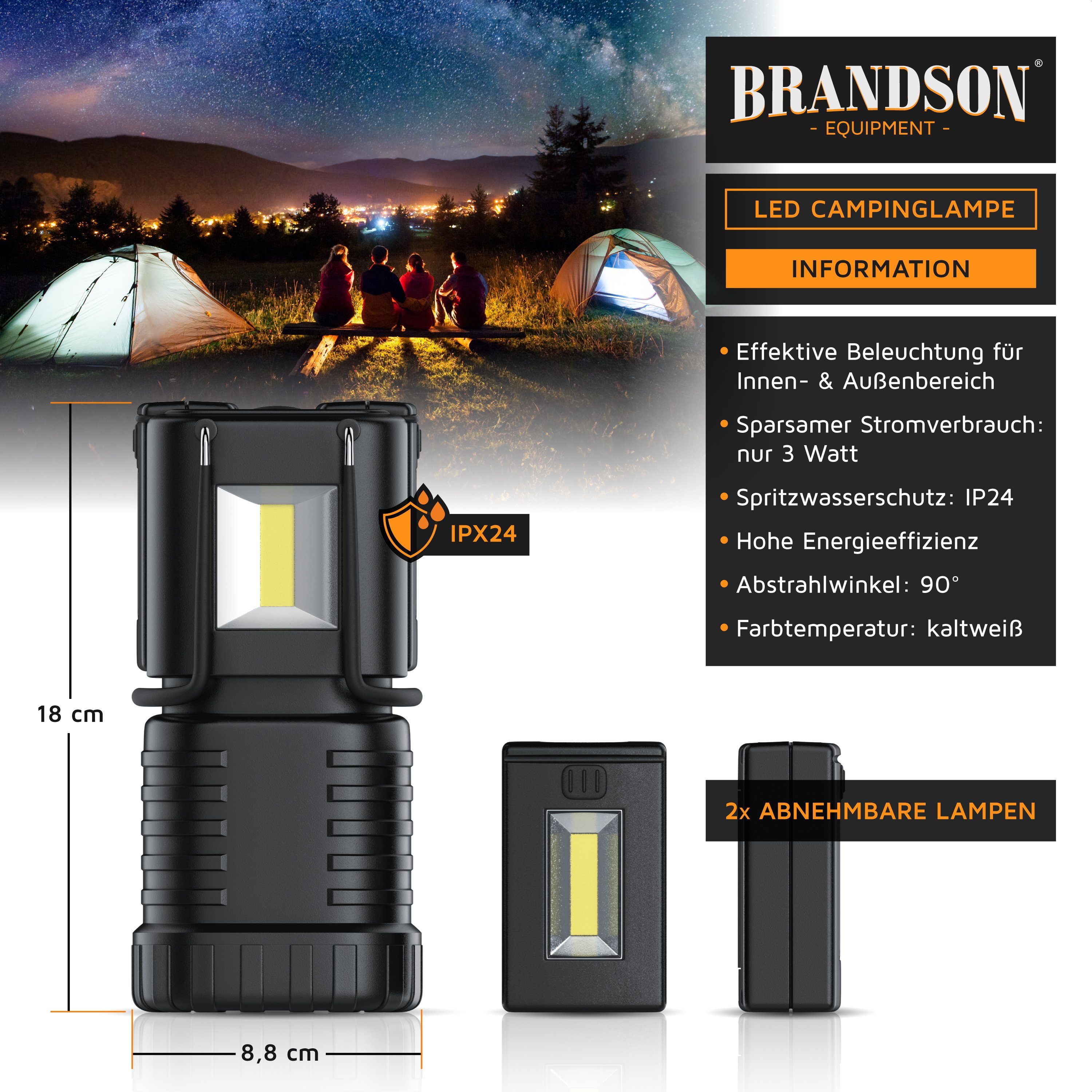Brandson LED Taschenlampe, Campinglampe mit 2 abnehmbaren Taschenlampen, La günstig online kaufen