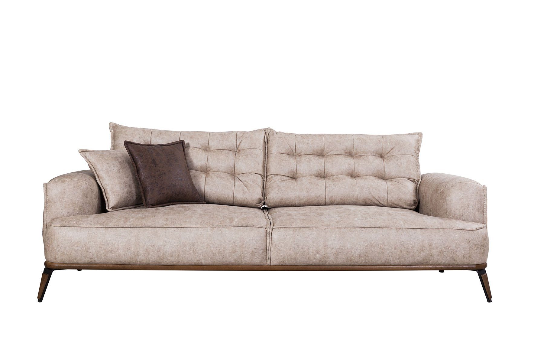 Villa Möbel Sofa Troya 3 Sitzer Sofa, 1 Stk. 3-Sitzer, Quality Made in Turkey, Luxus-Microfaserstoff (100% Polyester) in Lederoptik Beige