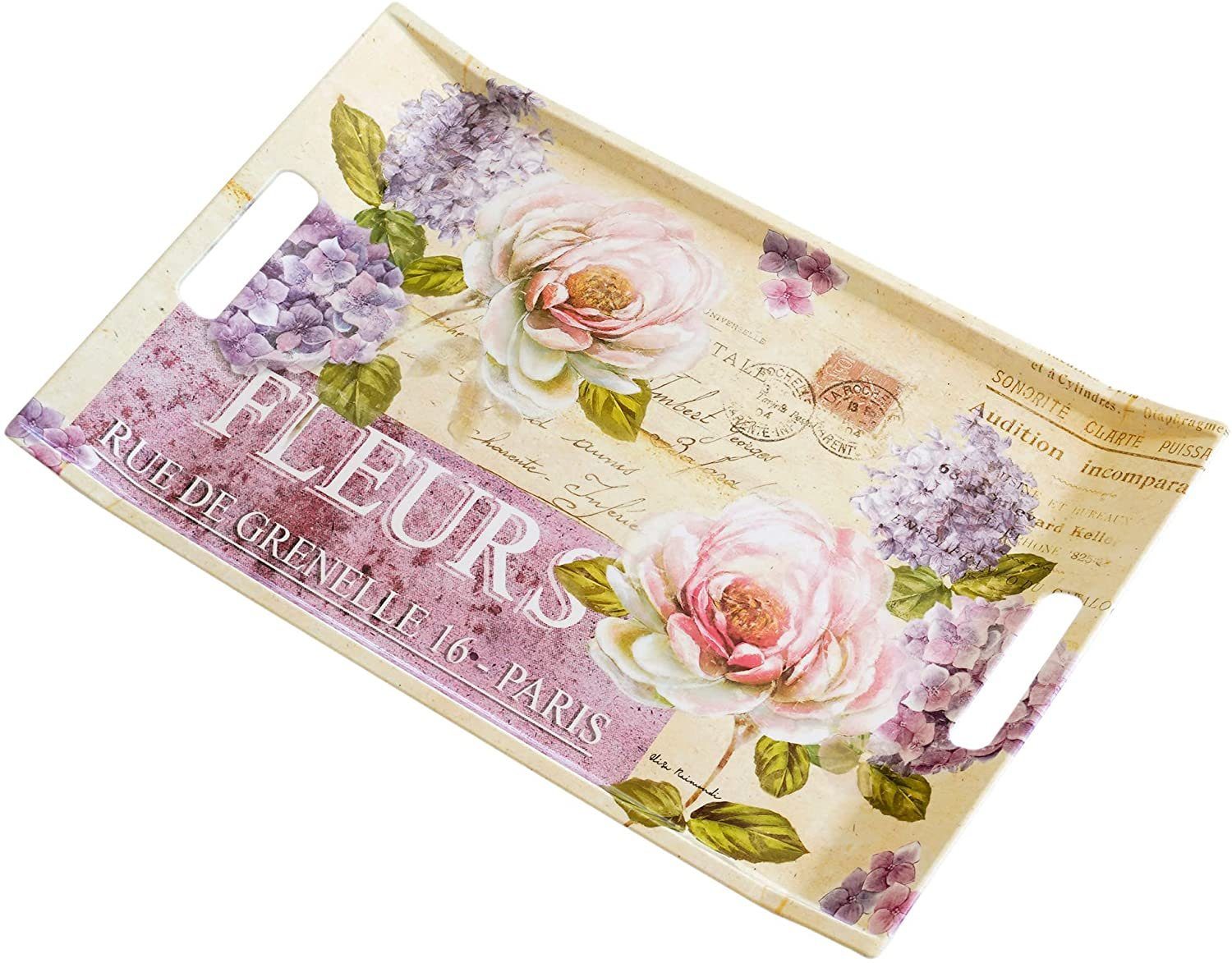 Lashuma Tablett Edelrose, Melamin, (1-tlg), Rosa gelbes Geschirrtablett mit Blumen Design 47x31 cm