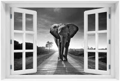 Wallario Glasbild, Elefant bei Sonnenaufgang in Afrika schwarzweiß, in verschiedenen Ausführungen