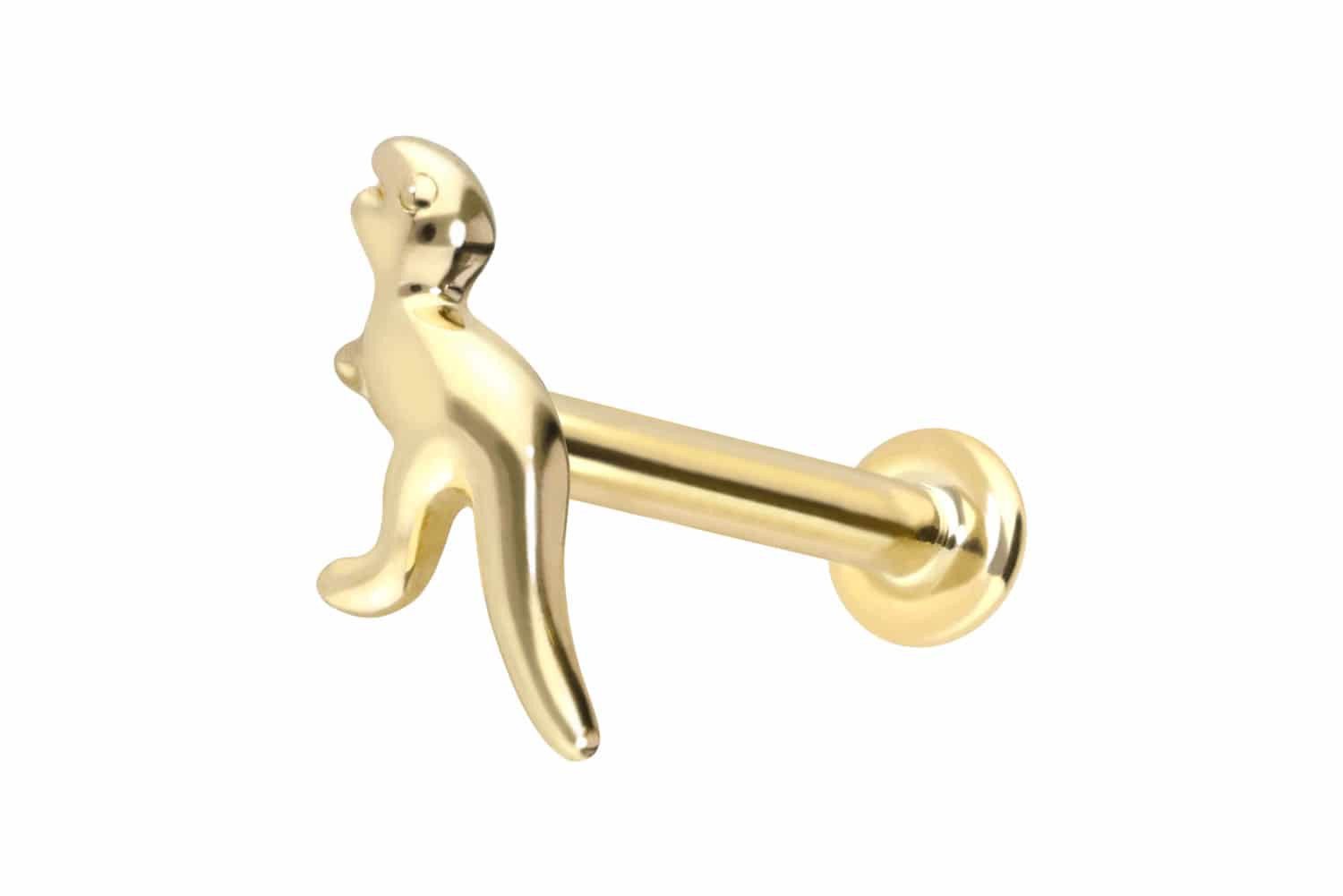 PIERCINGLINE Piercing-Set 14 Karat Gold Labret mit Push Fit DINOSAURIER (Labrets, 1-tlg)