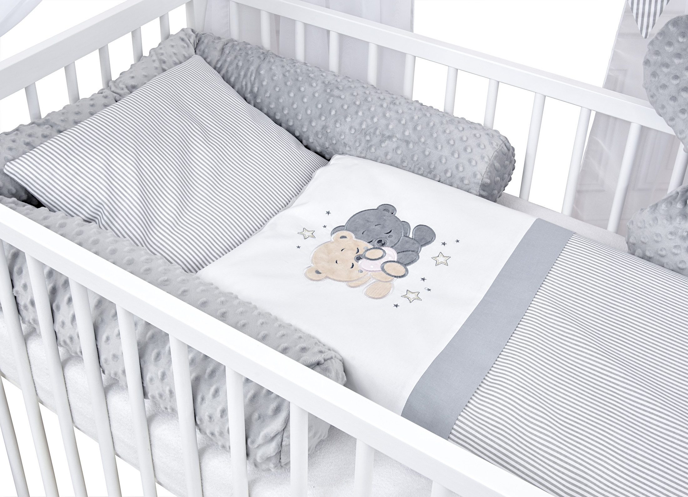 Baby-Delux Komplettbett Hausbett Babybett Schutzgitter Komplettset, 10-tlg., Kinderbett 60x120 cm weiß, Bettset verschiedene Designs